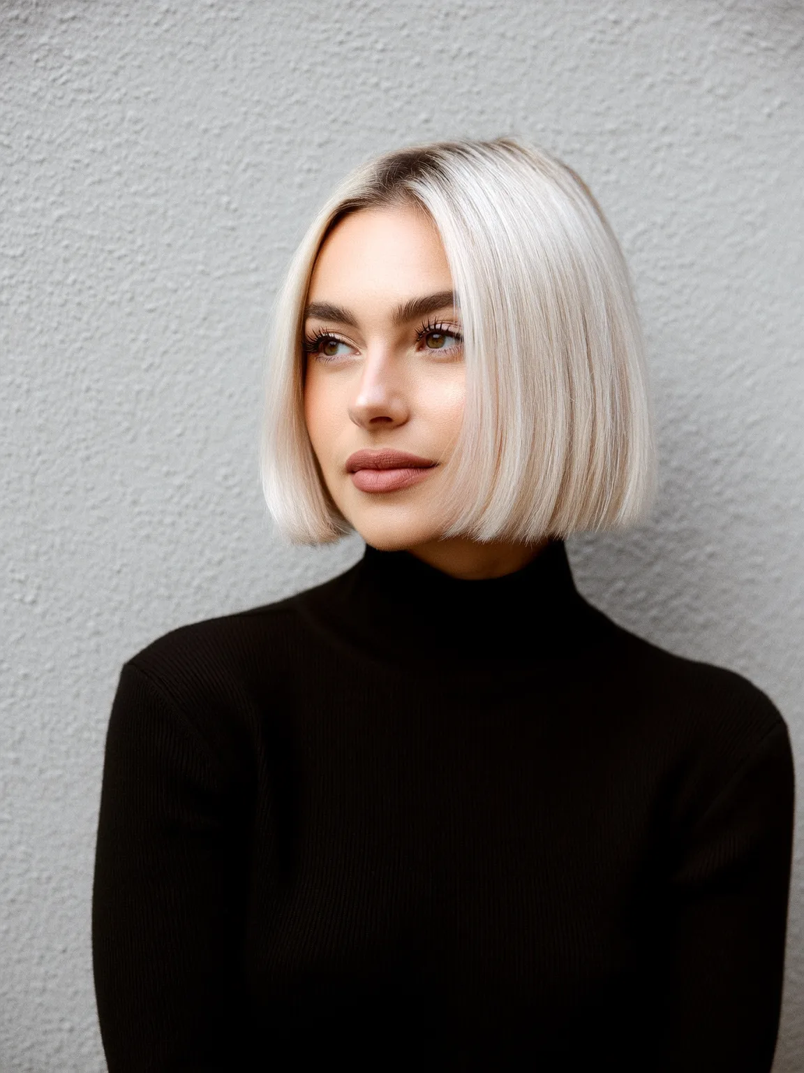 Air-Dried Straight Platinum Blonde Chin-Length Bob