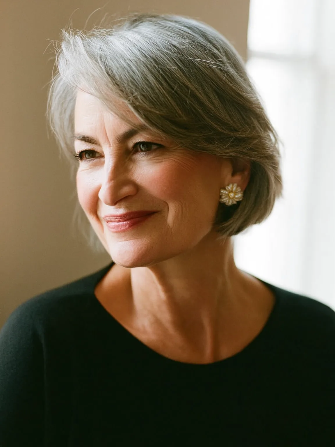 Chin-Length Bob with Silver Frost and Side Sweep