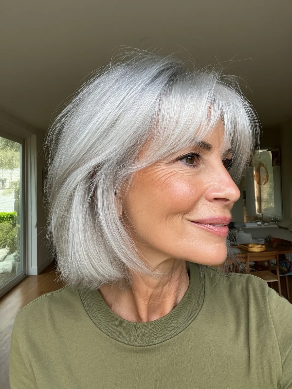 Chin-Length Blunt Bob with Silky Silver Frost Finish