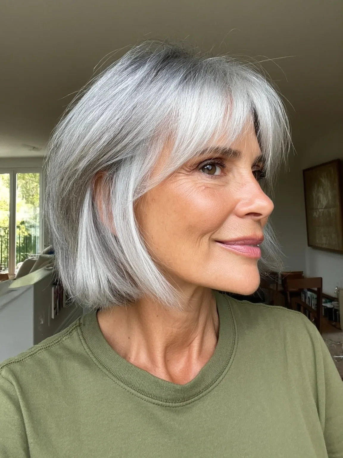 Classic Silver Frost Bob with Blunt Bangs