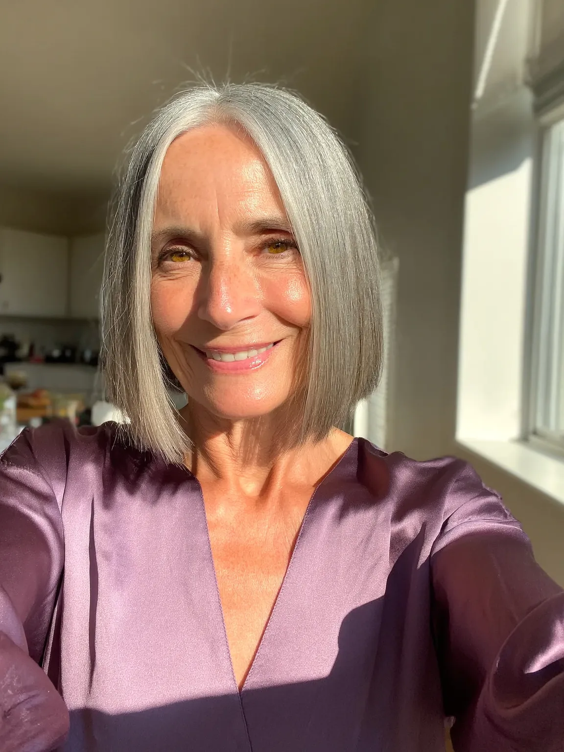 Sleek Chin-Length Bob in Silky Silver Frost