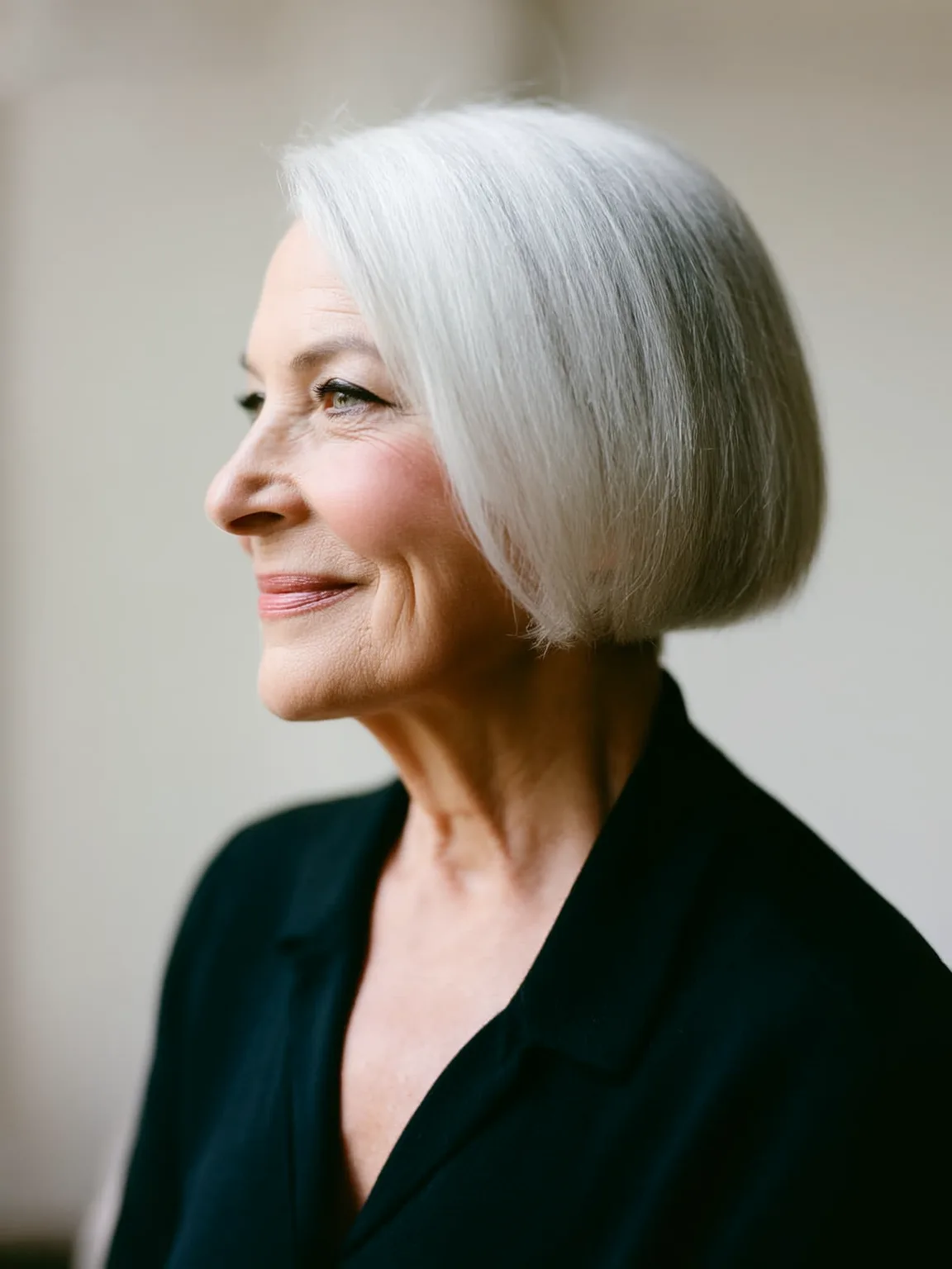 Chin-Length Bob with Silky Silver Frost Finish