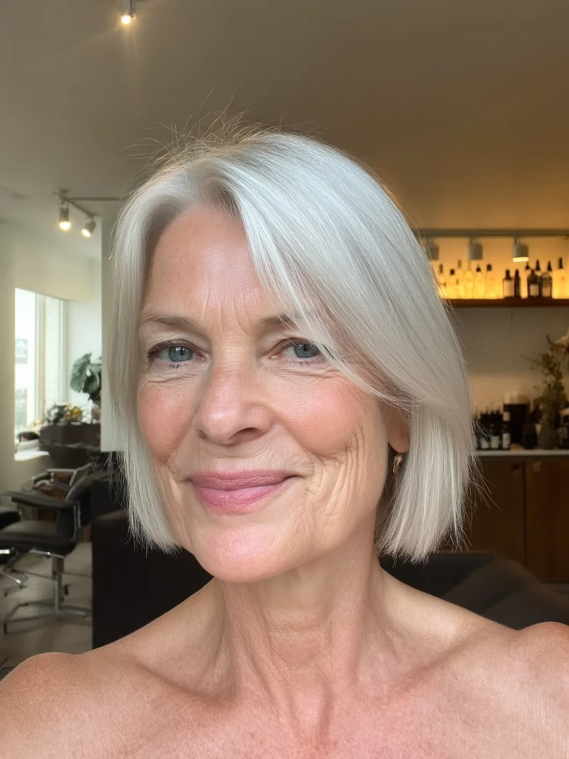Classic Chin-Length Bob in Elegant Silver Frost