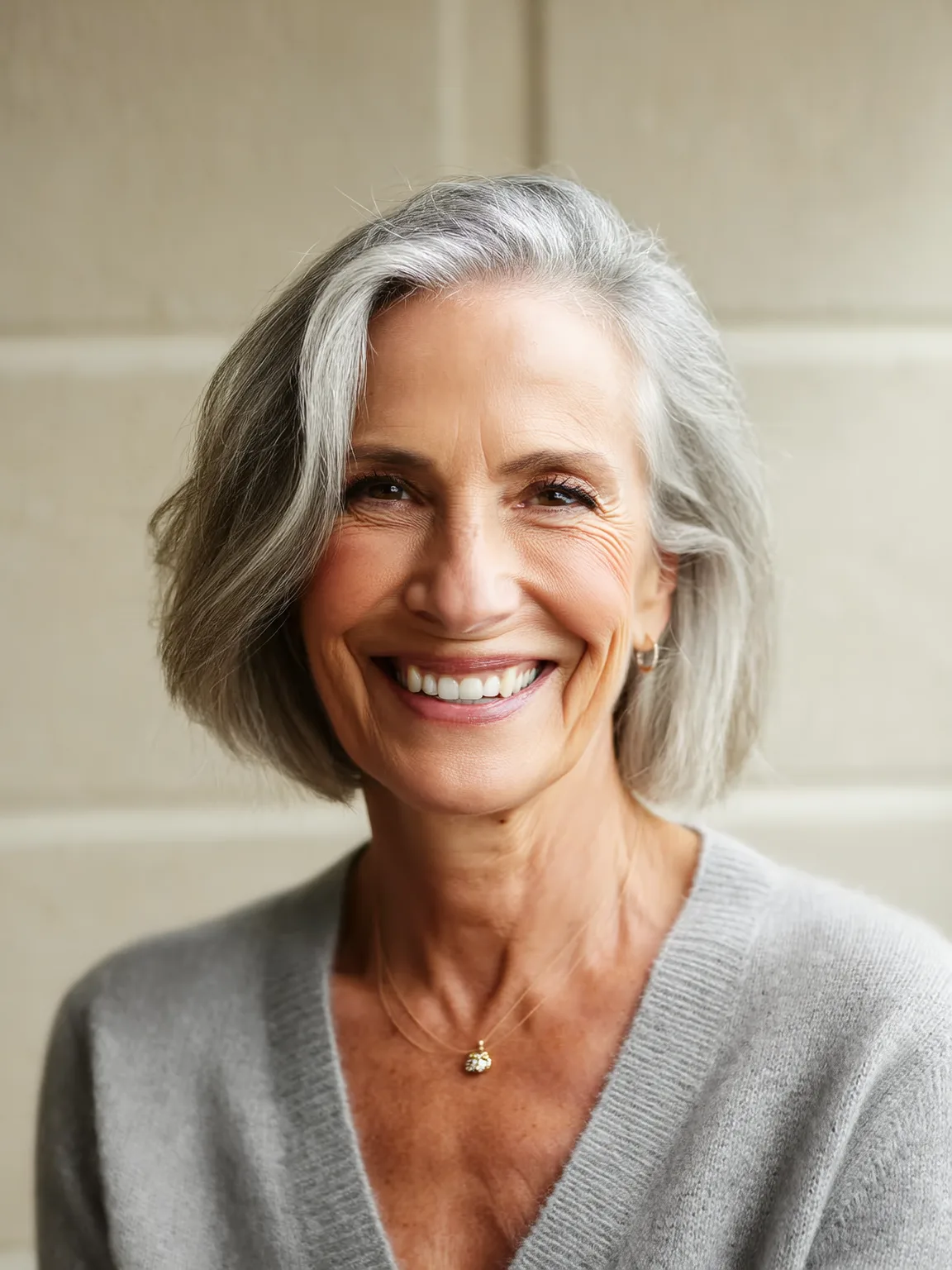 Chin-Length Classic Bob in Silver Gray