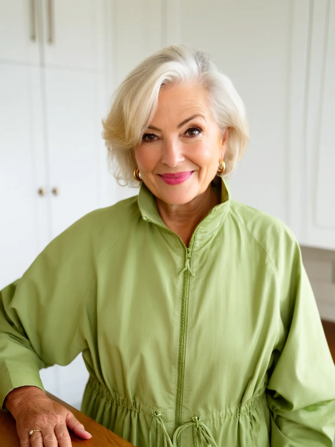Heart-Shaped Face Bob with Wavy Silver Frost Locks