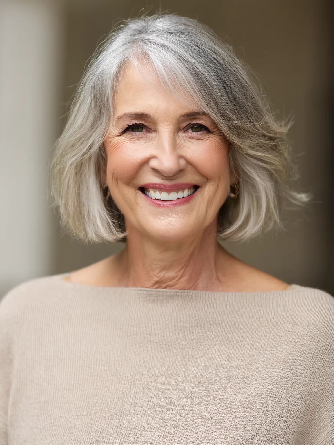 Silver Bob with Natural Highlights and Side-Swept Bangs