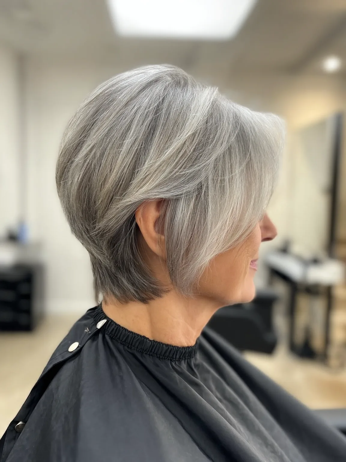 Airy Silver Frost Straight Bob with Side-Swept Fringe