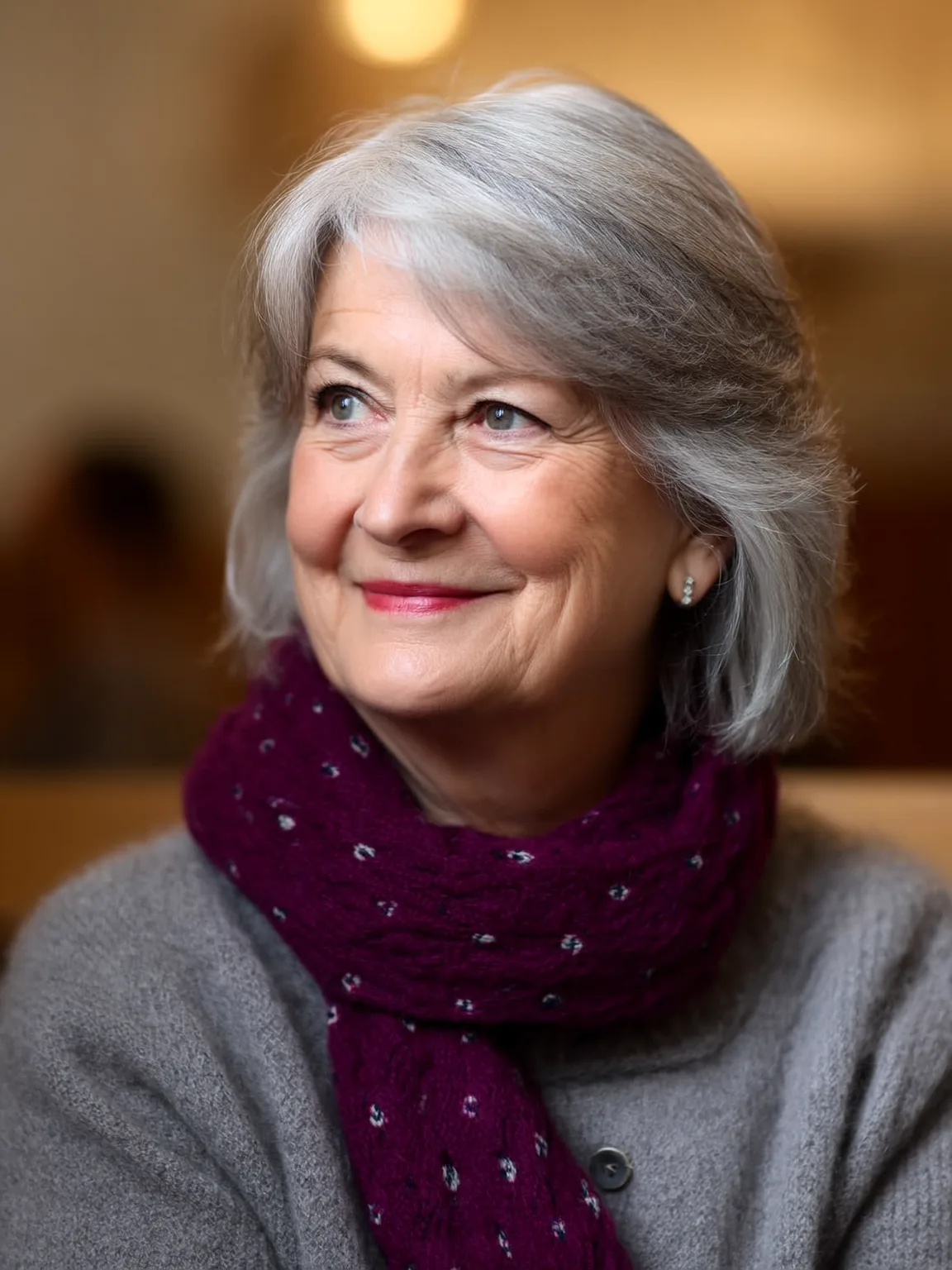 Blow-Dried Silver Frost Bob with Side-Swept Bangs