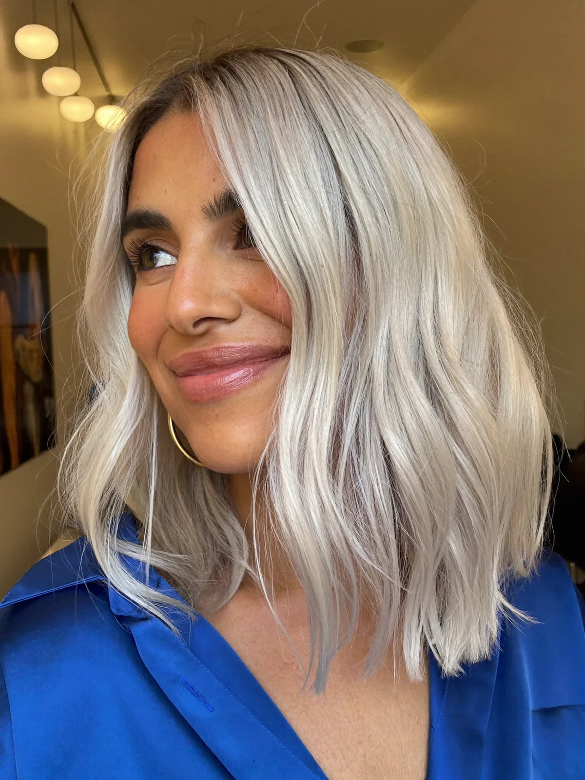 Modern Silver Fox Lob (Long Bob) with Soft Face-Framing Layers