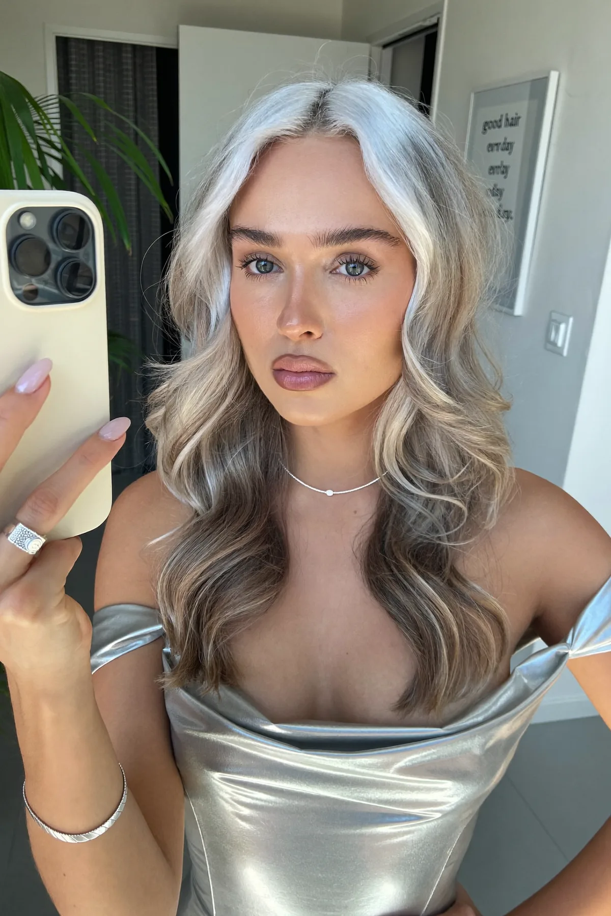 Modern Silver Fox Waves with Face-Framing Long Layers