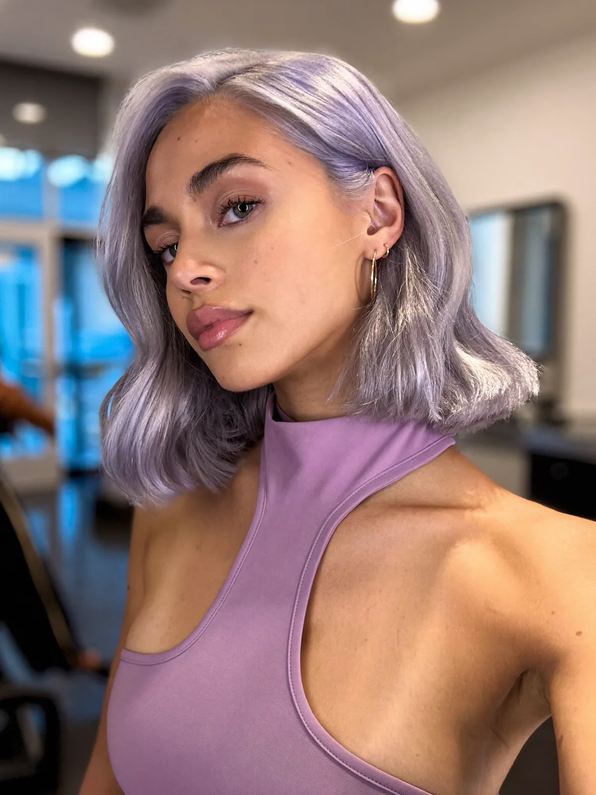 Lavender Silver Frost Blunt Bob with Soft Volume Layers