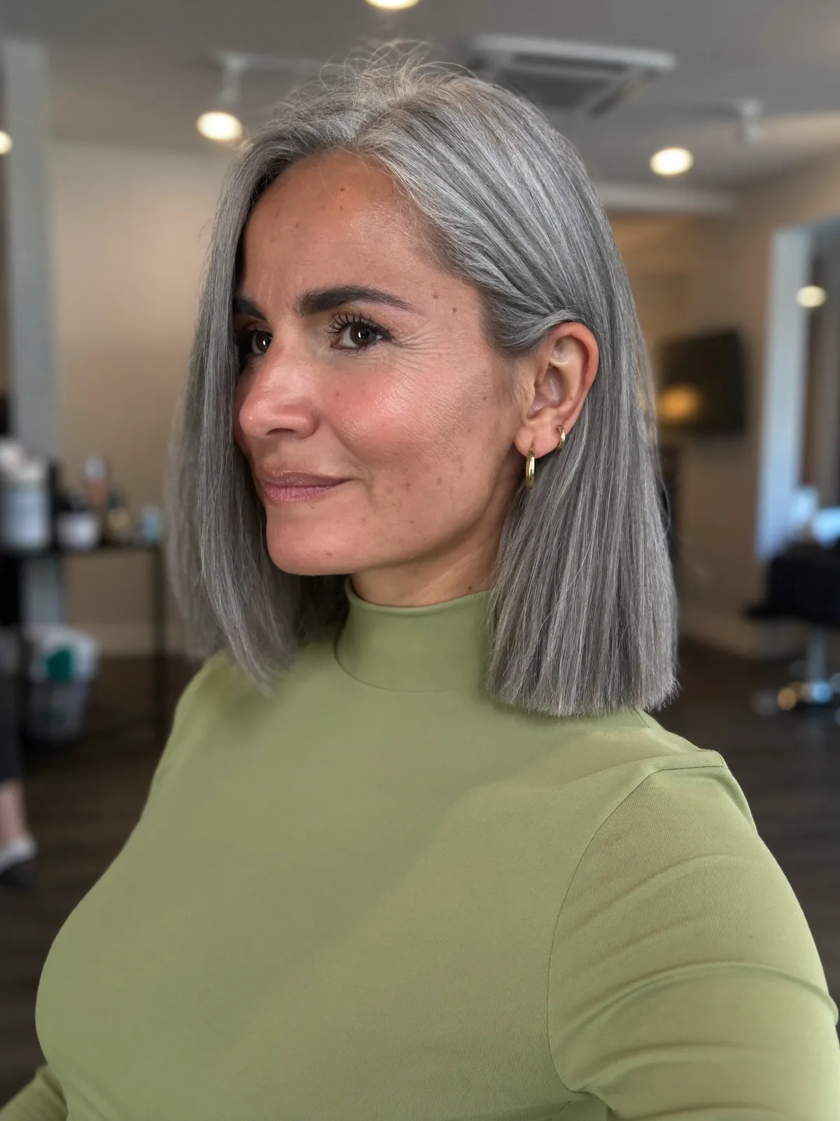 Silver Frost Sleek Straight Bob with Clean Center Part