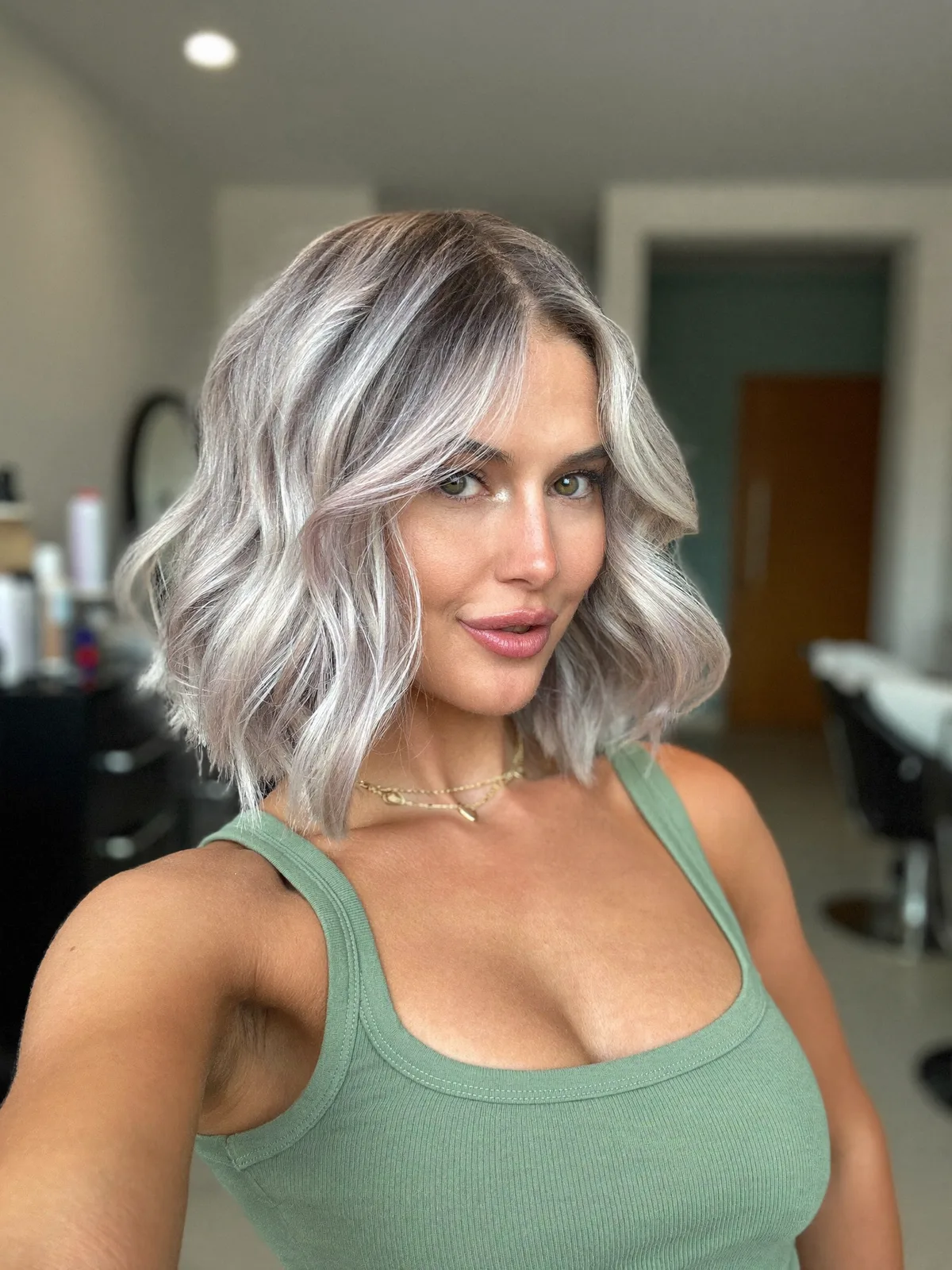 Silver Frost Wavy Bob With Soft Face-Framing Layers