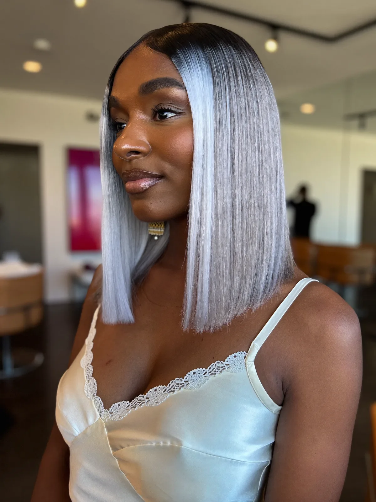 Silver Frost Sleek Straight Bob with Center Part Precision