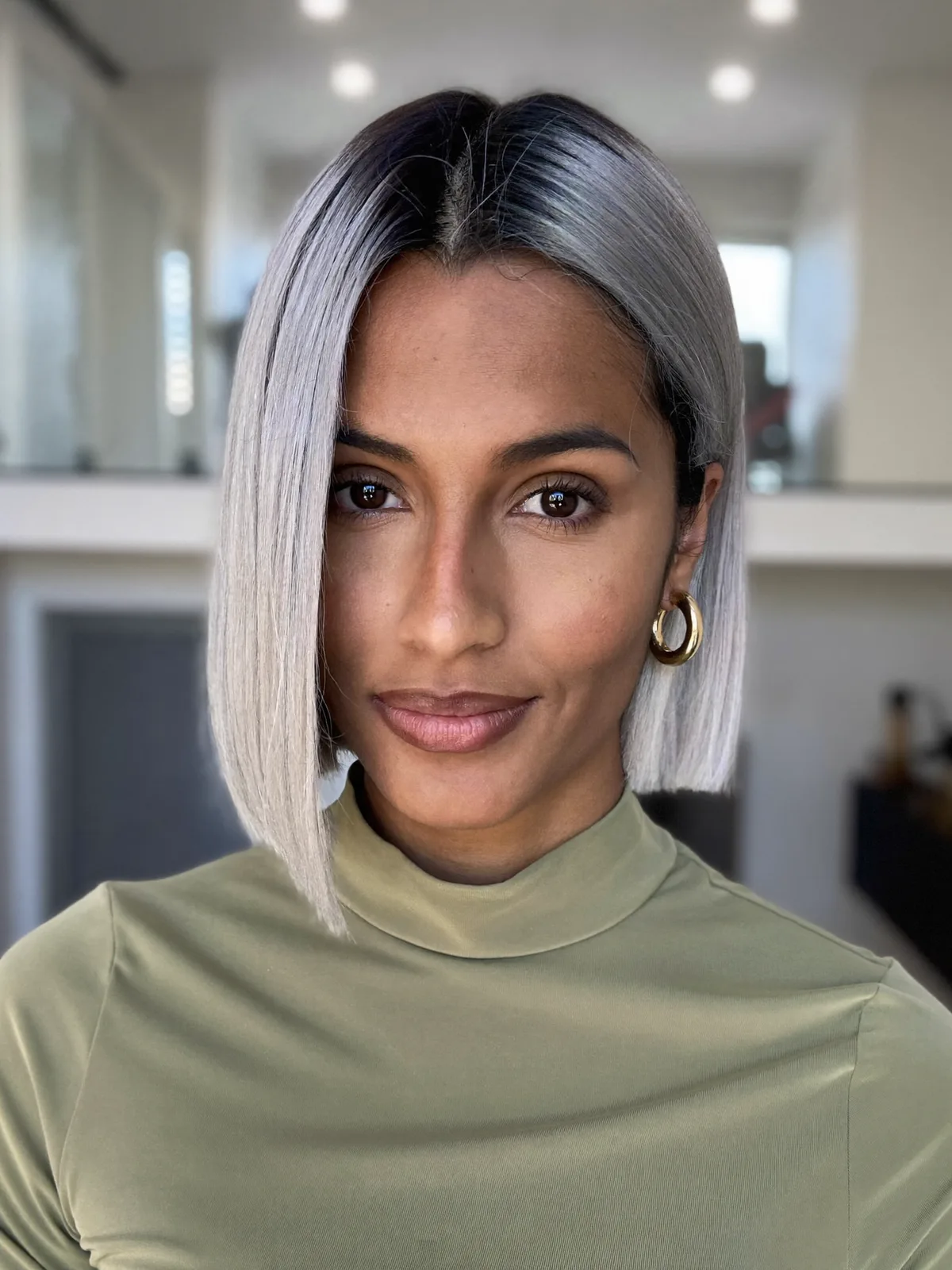 Silver Frost Sleek Bob with Sharp Center Part Precision