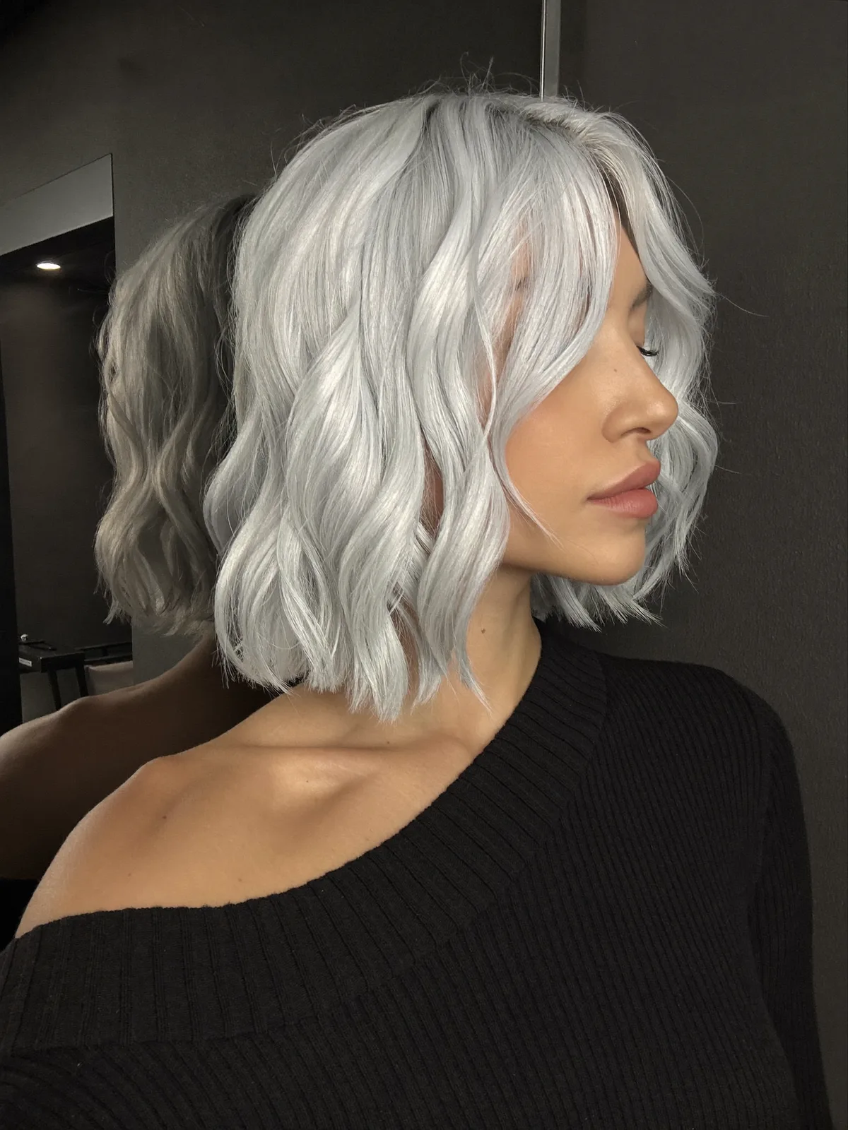 Silver Frost Wavy Lob with Textured Tousled Finish
