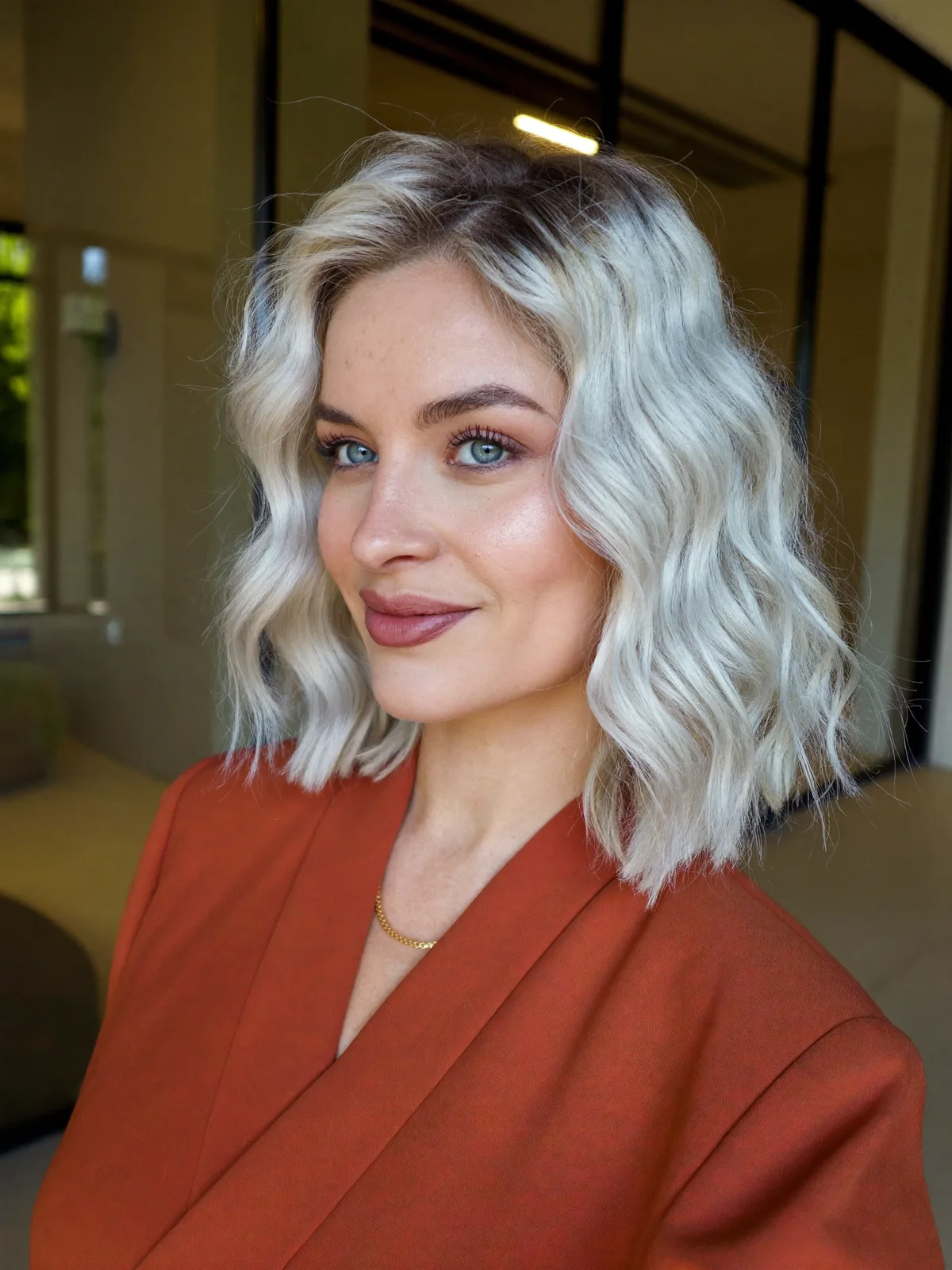 Silver Frost Textured Bob with Soft Natural Waves