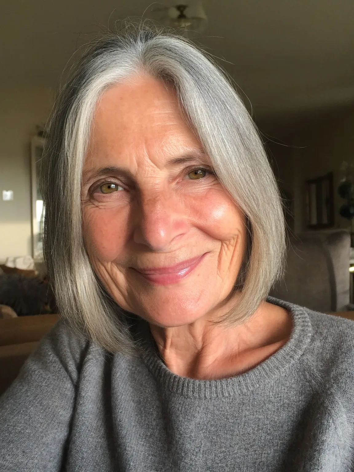 Versatile Straight Chin-Length Silver Frost Bob on Oval Faces