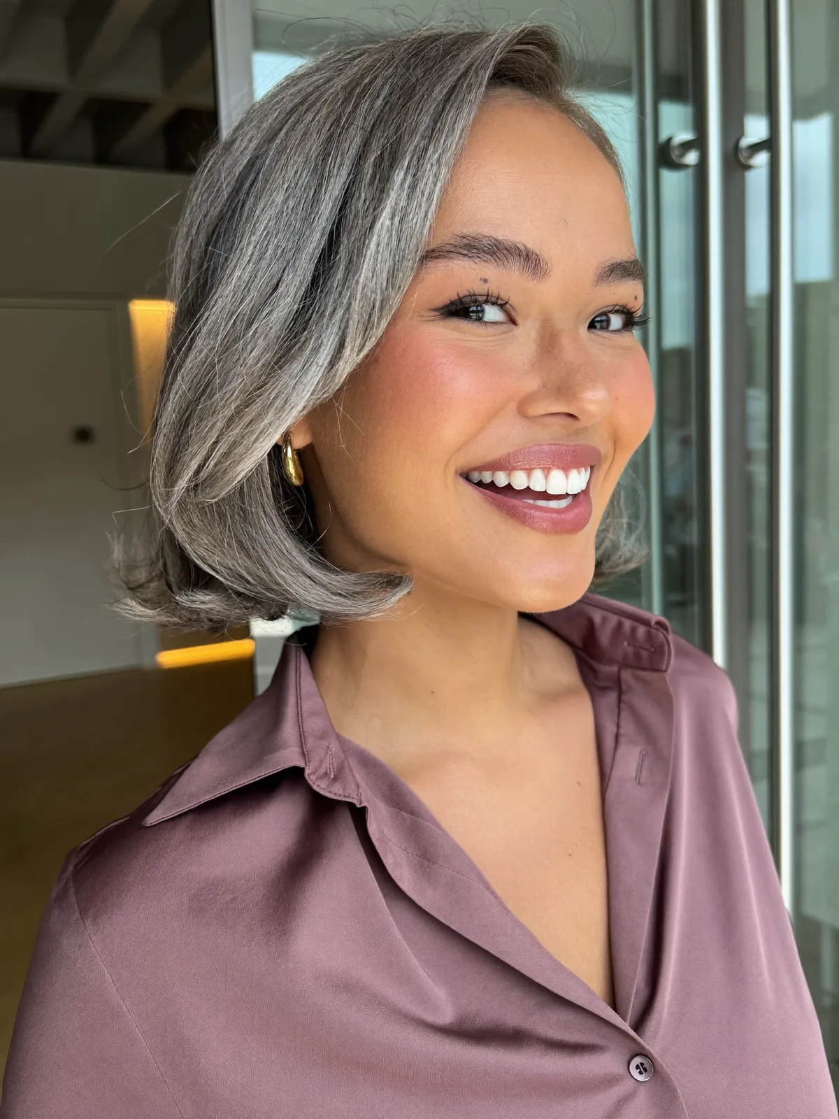 Silver Frost Classic Bob with Soft Face-Framing Layers