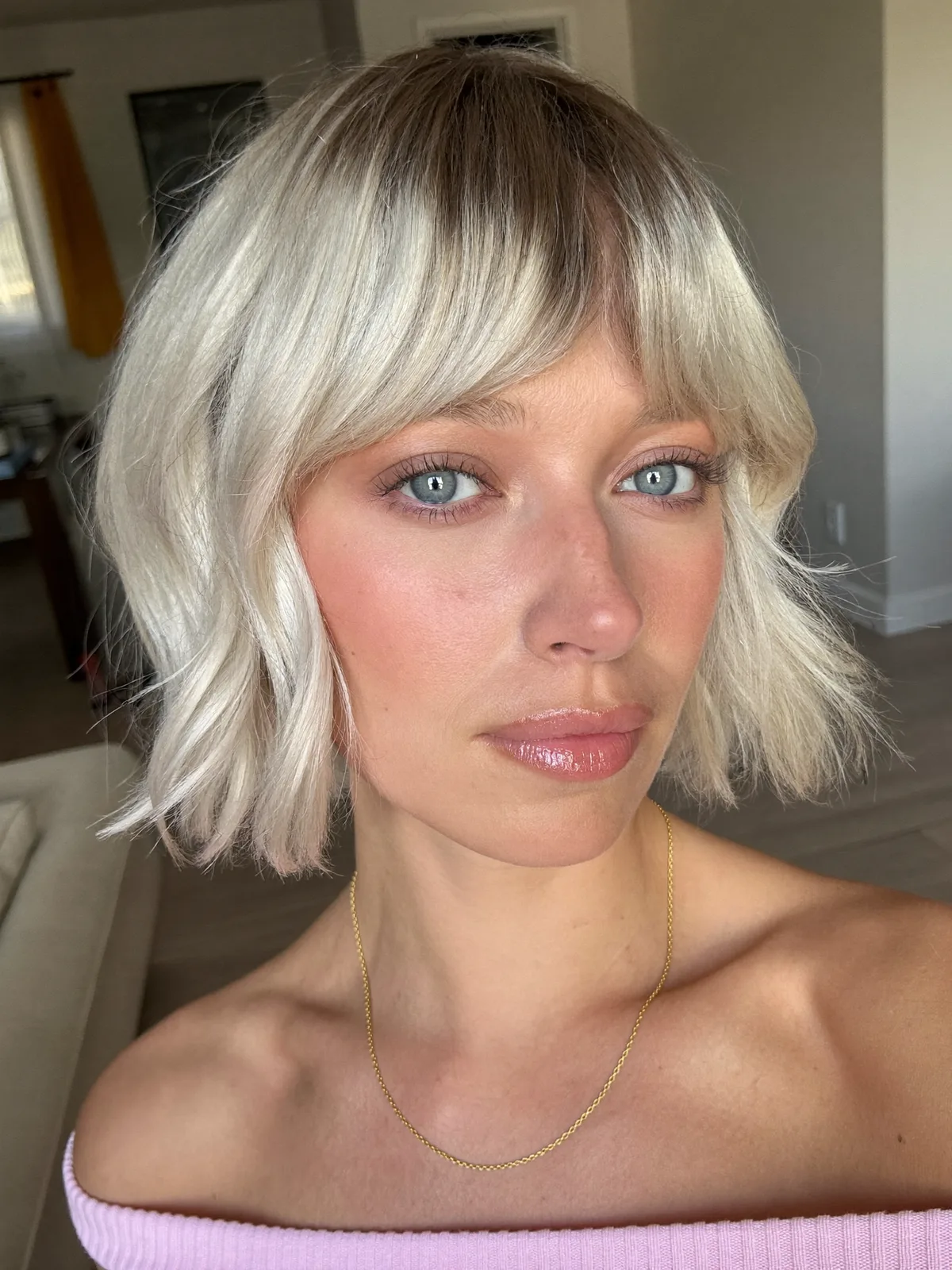 Modern Silver Frost Bob with Soft Feathered Bangs