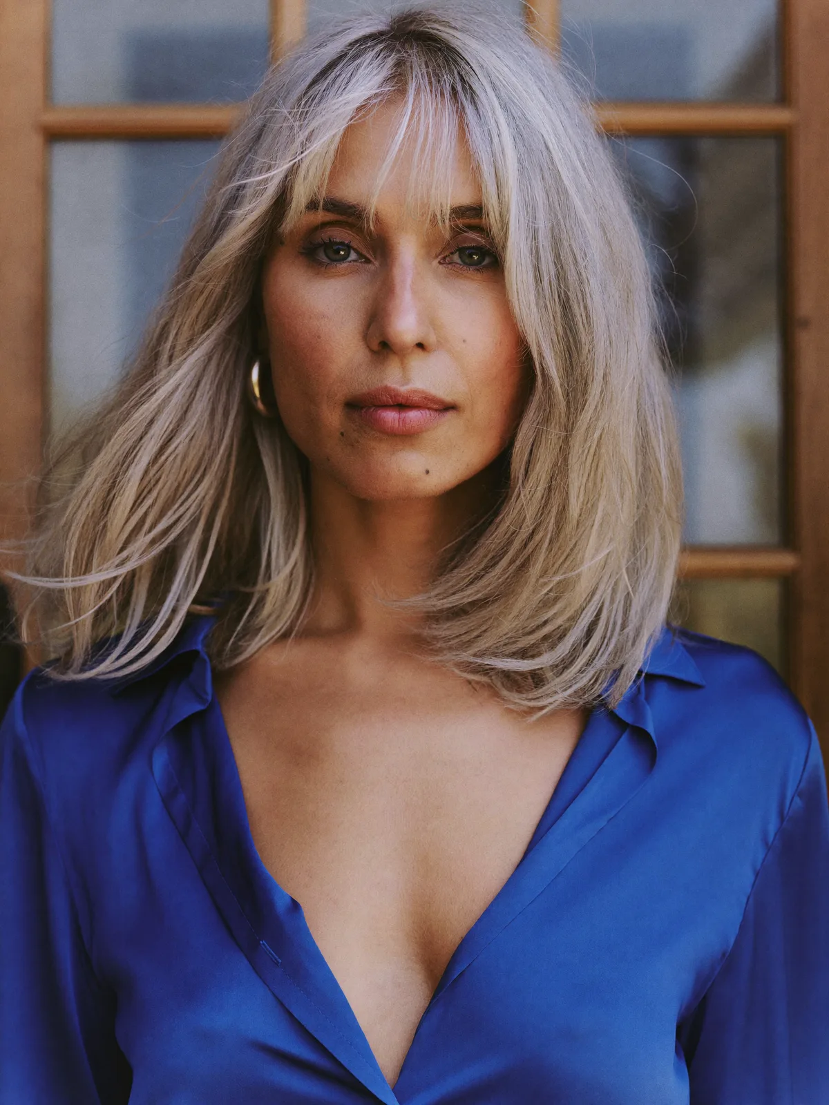 Silver Frost Long Bob with Soft Curtain Bangs