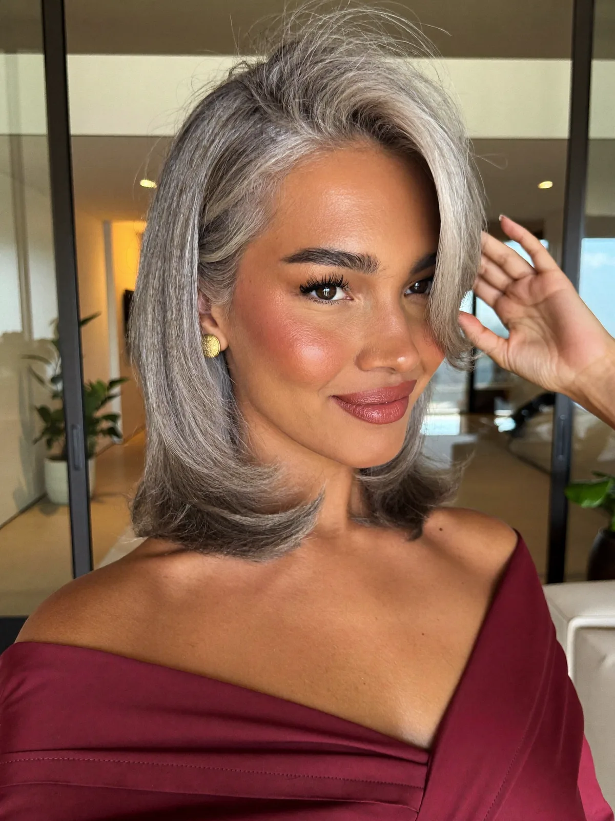 Silver Frost Mid-Length Layers with Voluminous Side Part