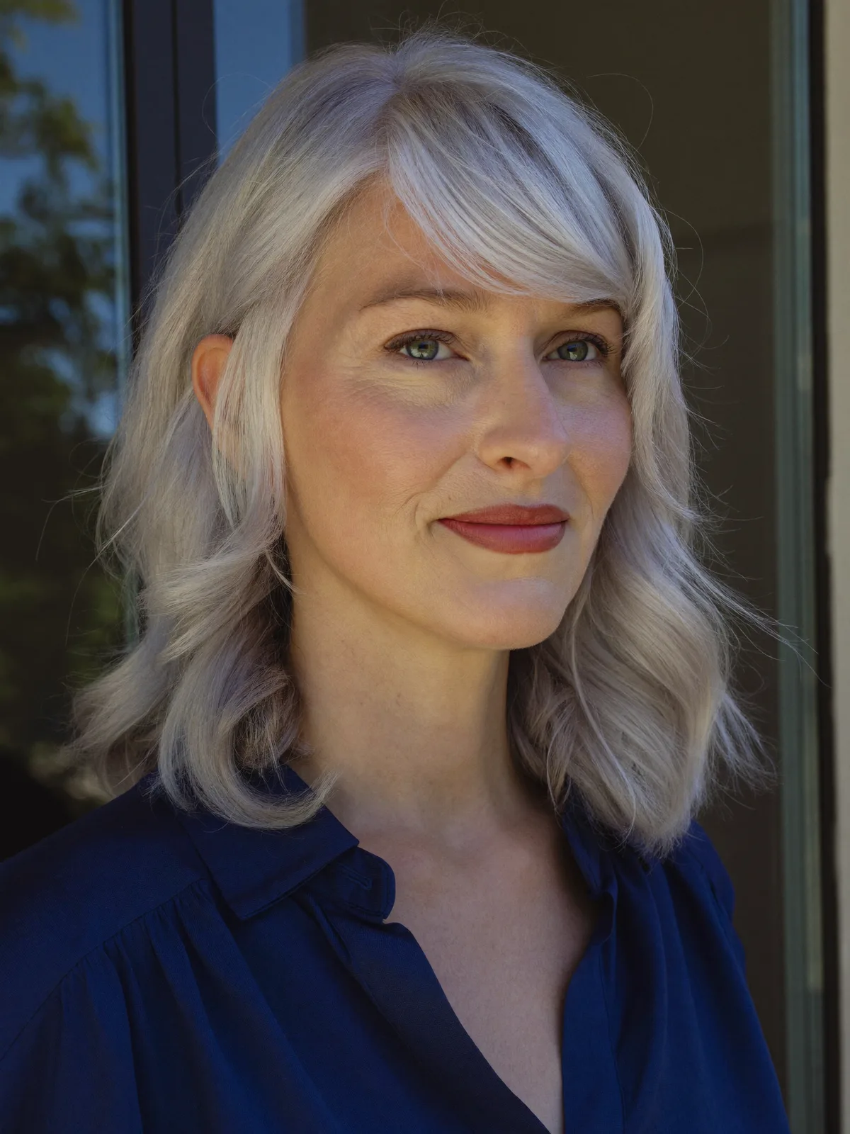 Silver Frost Medium Bob with Soft Side-Swept Bangs