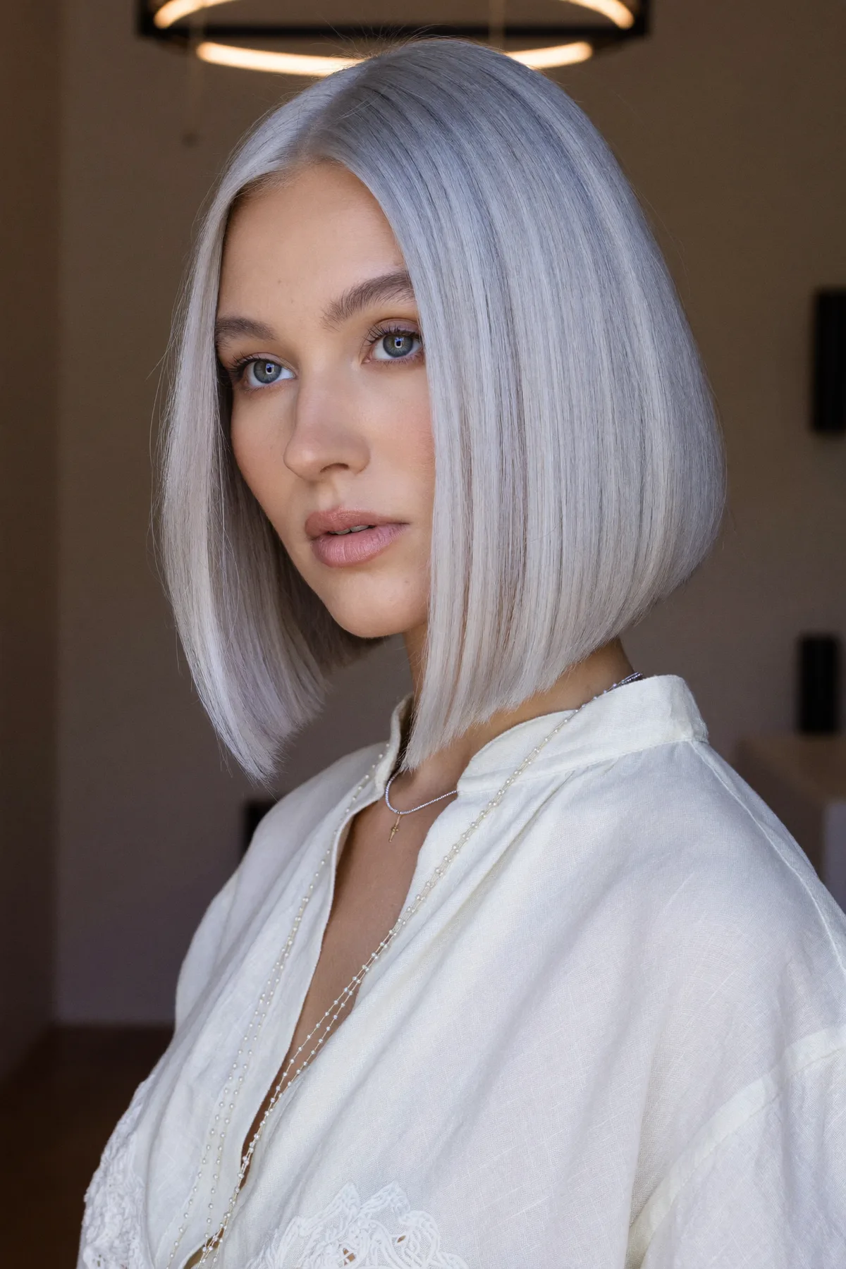 Sleek Silver Frost Bob With Ultra-Straight Precision Ends