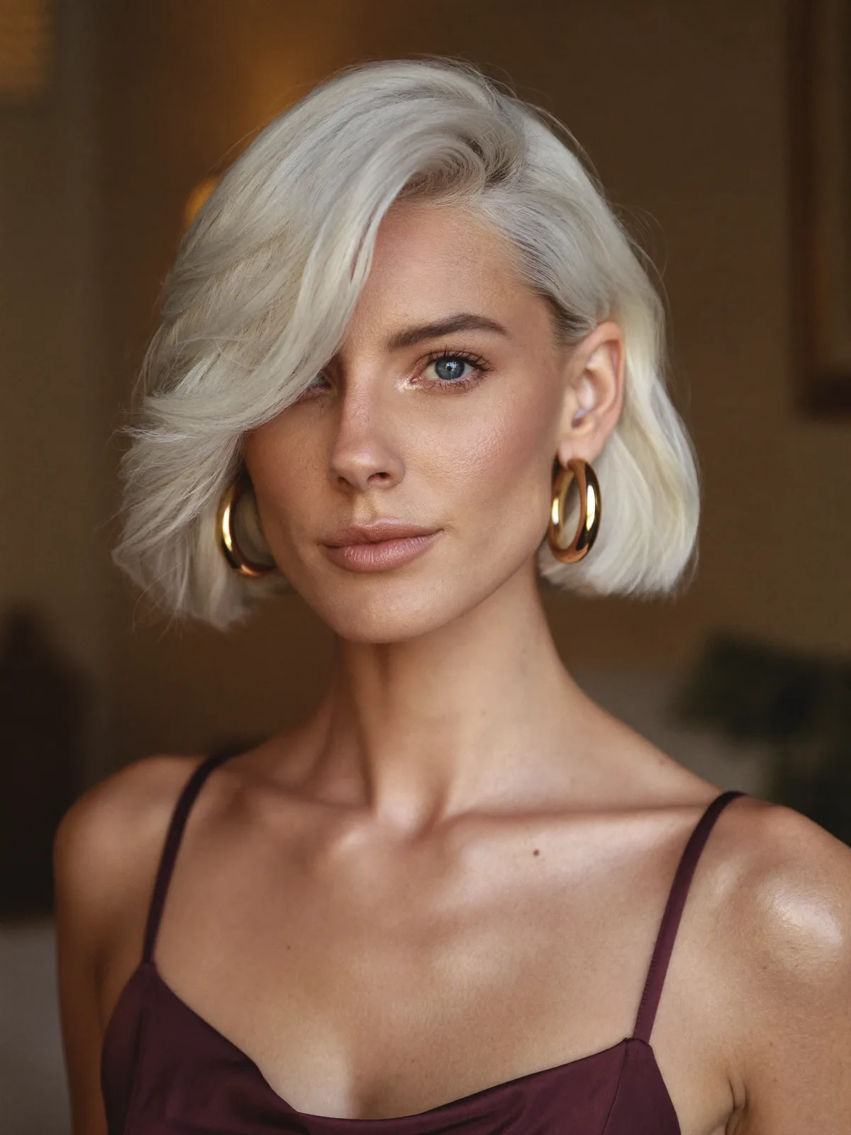 Platinum Silver Frost Asymmetrical Bob with Soft Side Part