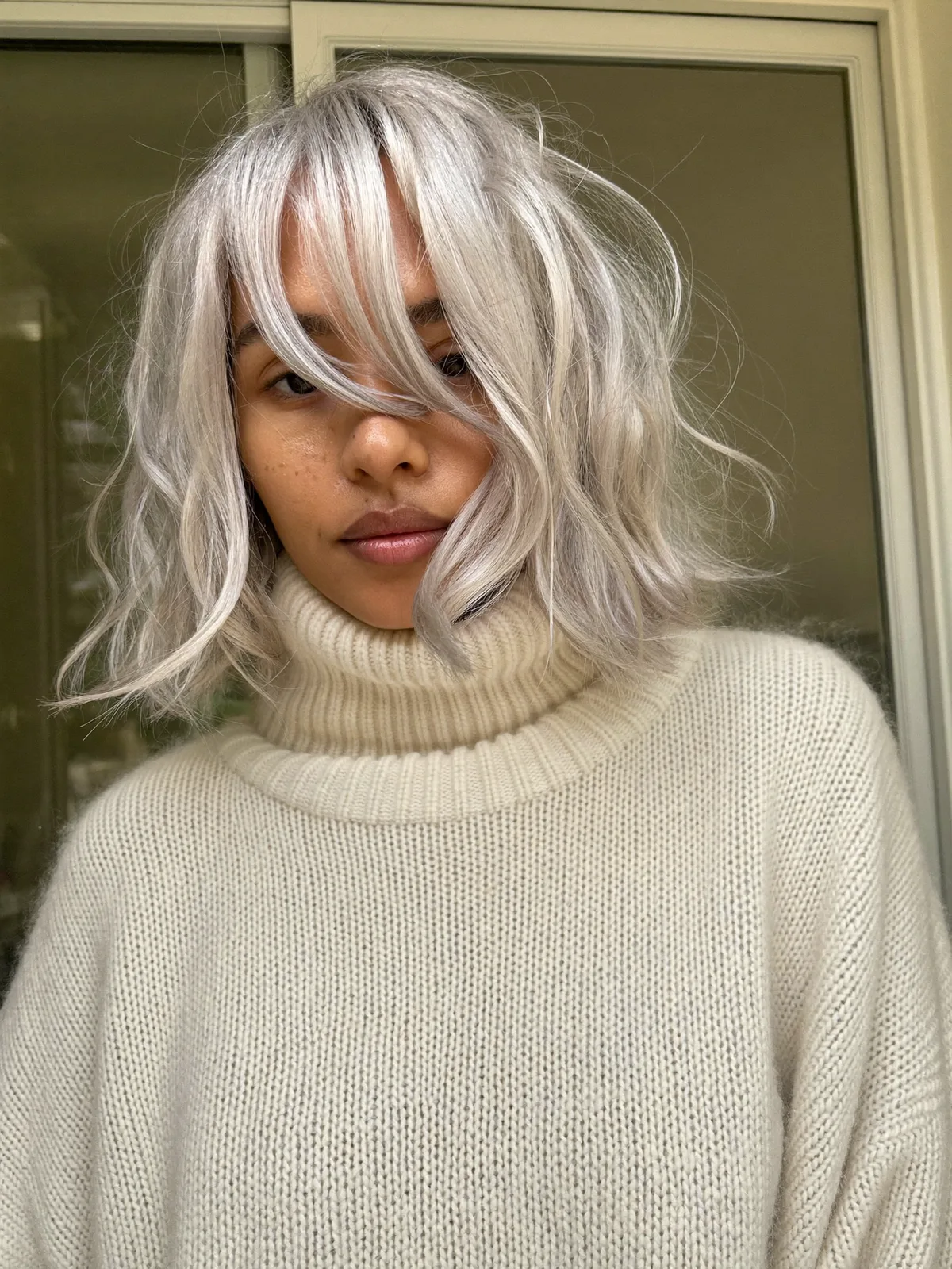 Silver Frost Long Bob with Tousled Natural Waves