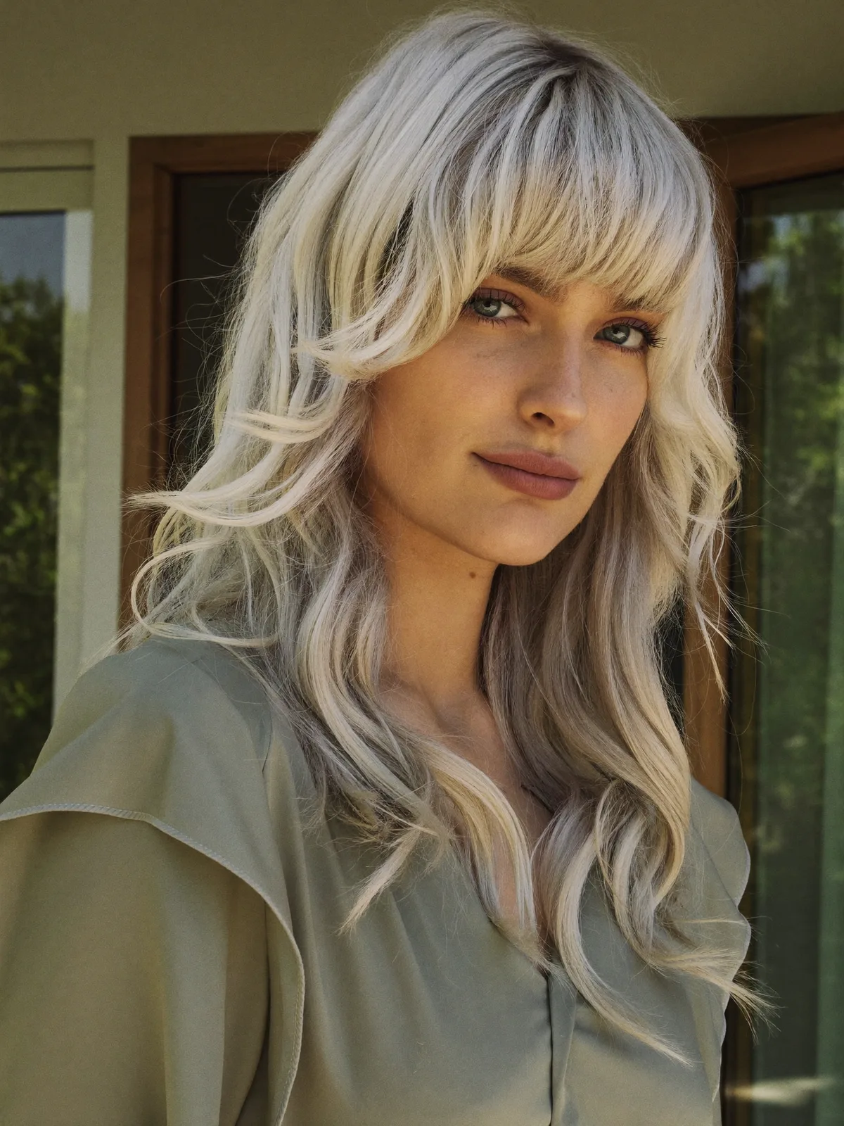 Silver Frost Long Layers with Face-Framing Bangs and Soft Waves