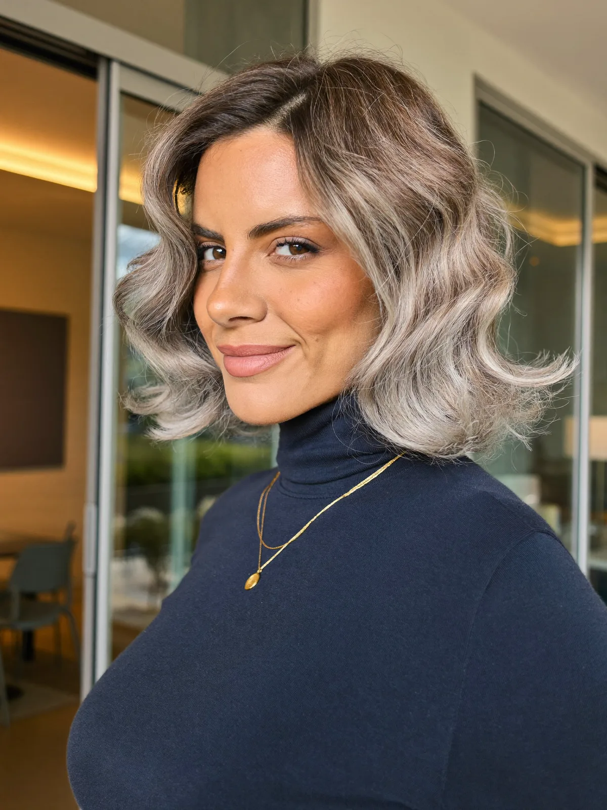 Silver Frost Wavy Lob with Soft Tousled Layers