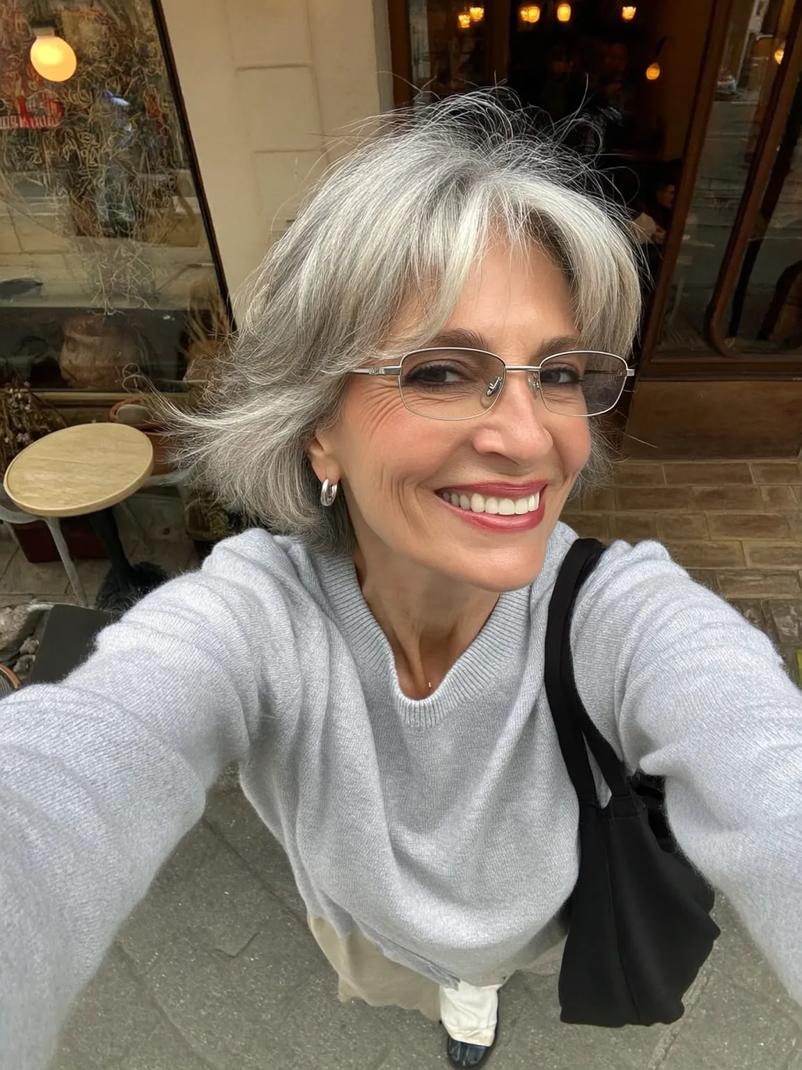 Short Wavy Silver Frost Layers with Curtain Bangs