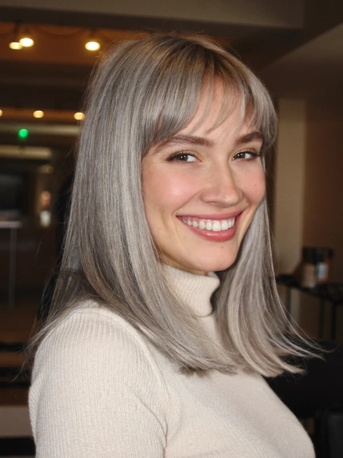 Silver Frost Long Layers with Soft Face-Framing Bangs