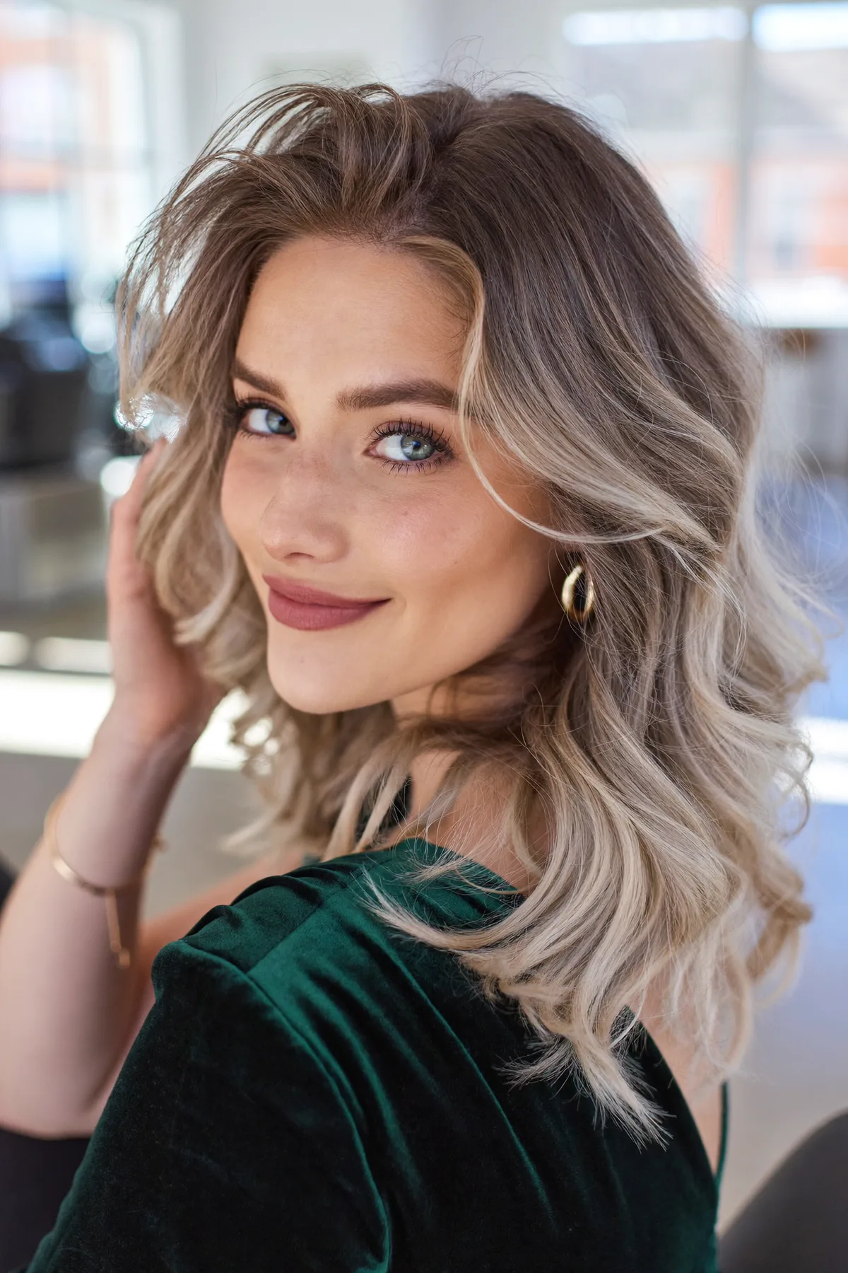 Silver Frost Balayage with Soft Layered Natural Waves