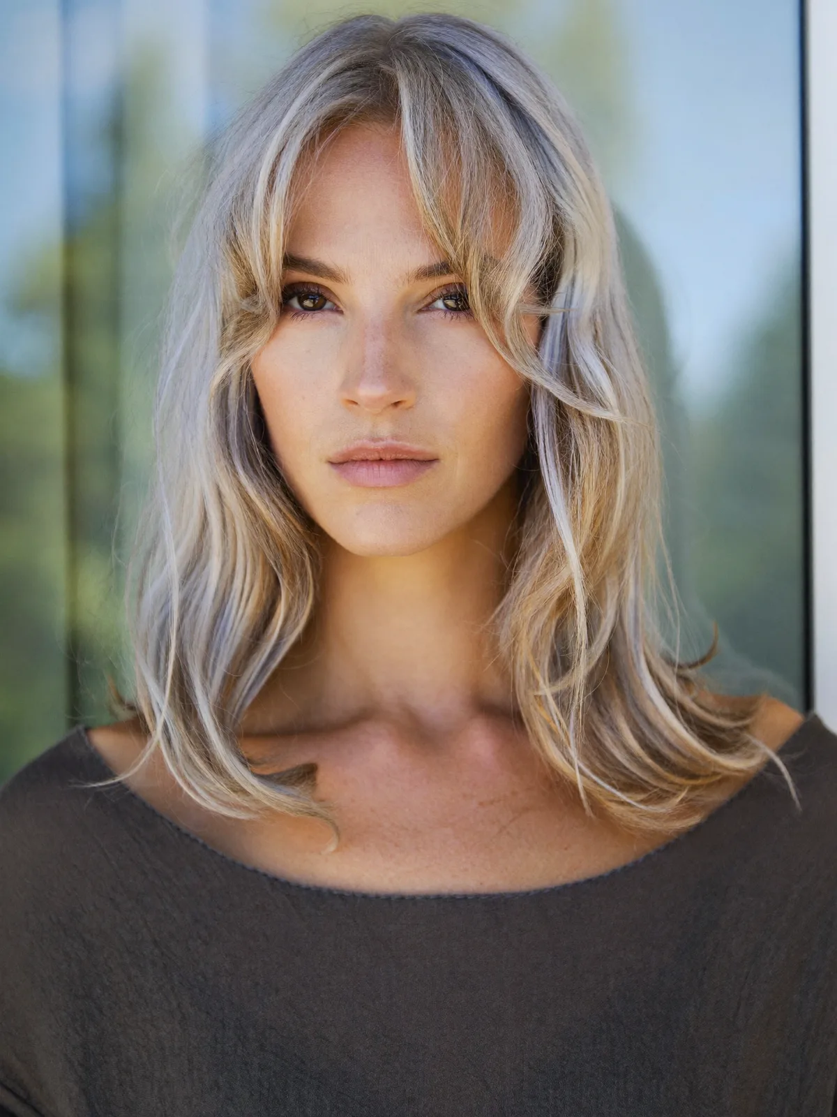 Silver Frost Long Layers with Soft Face-Framing Bangs