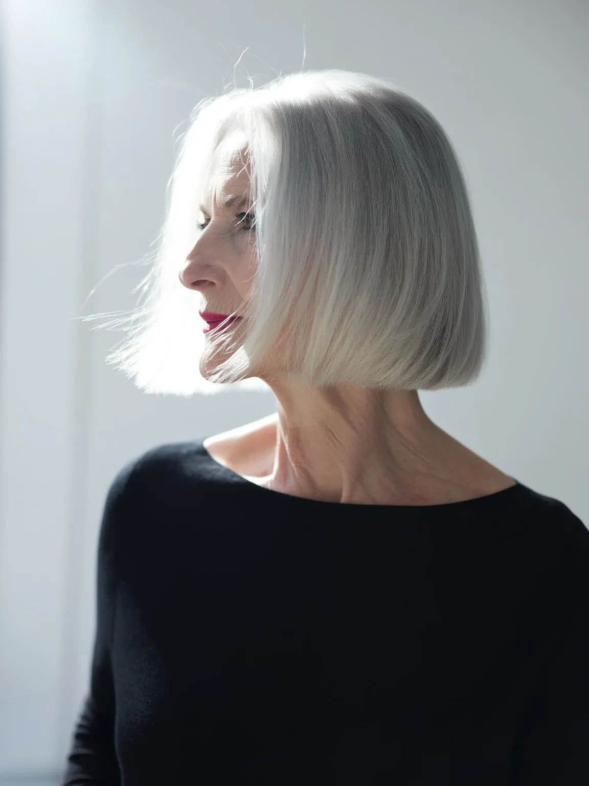 Medium-Volume Straight Silver Frost Bob Without Bangs