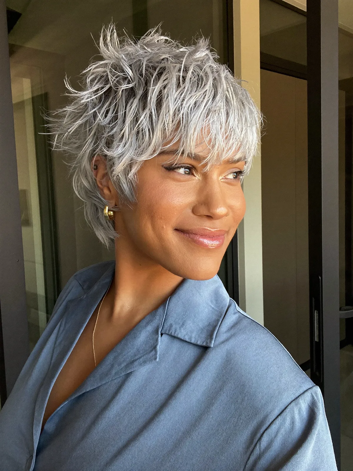 Silver Frost Textured Pixie Cut with Wispy Layers