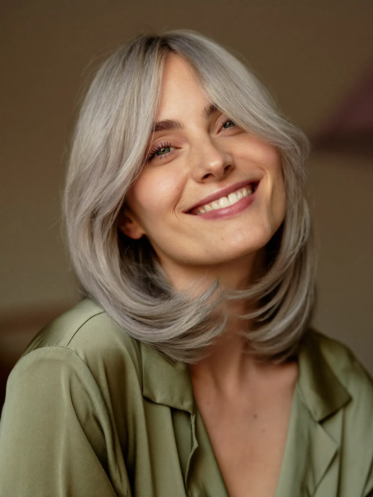 Silver Frost Long Layered Cut with Face-Framing Bangs