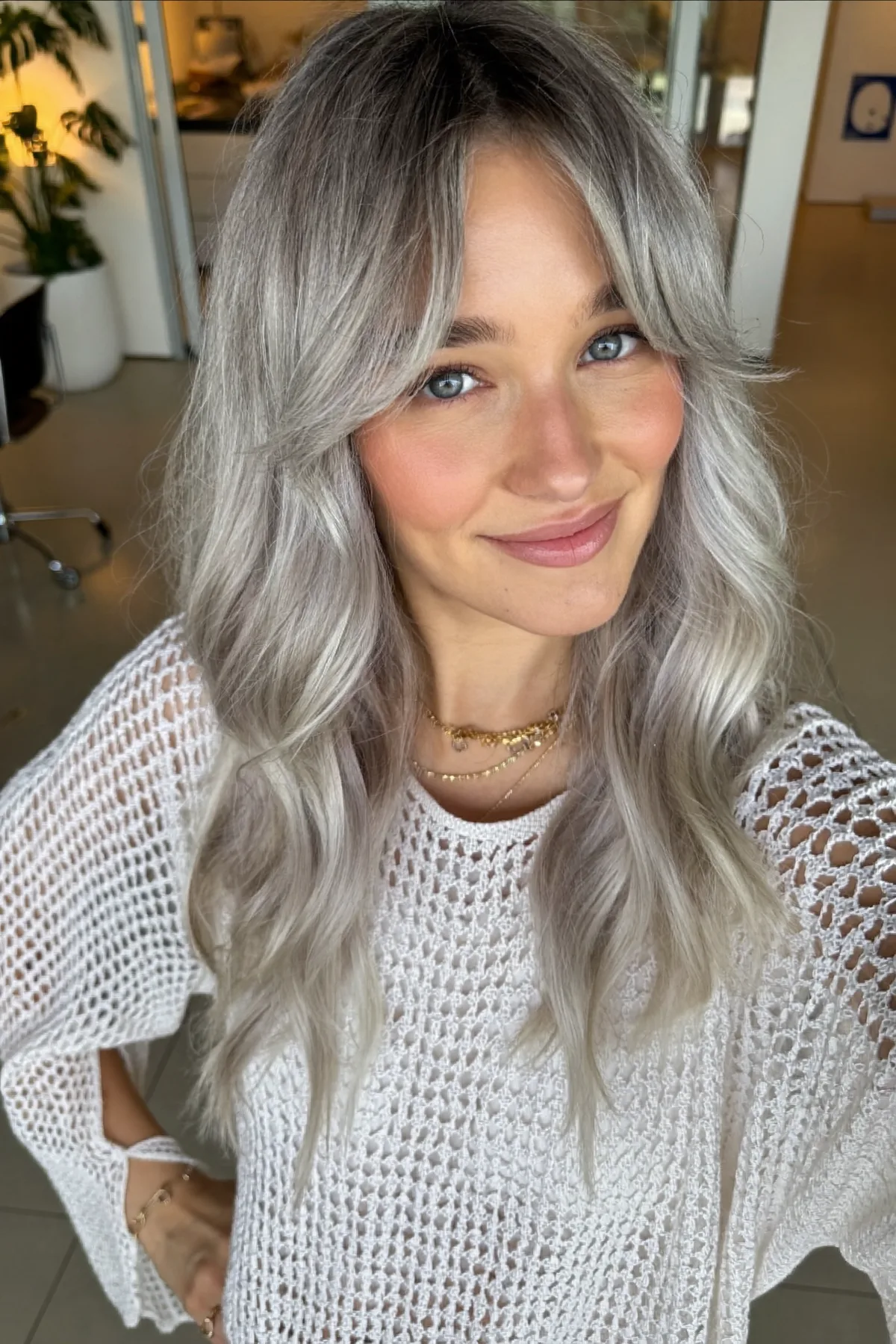Silver Frost Long Layers with Soft Face-Framing Waves
