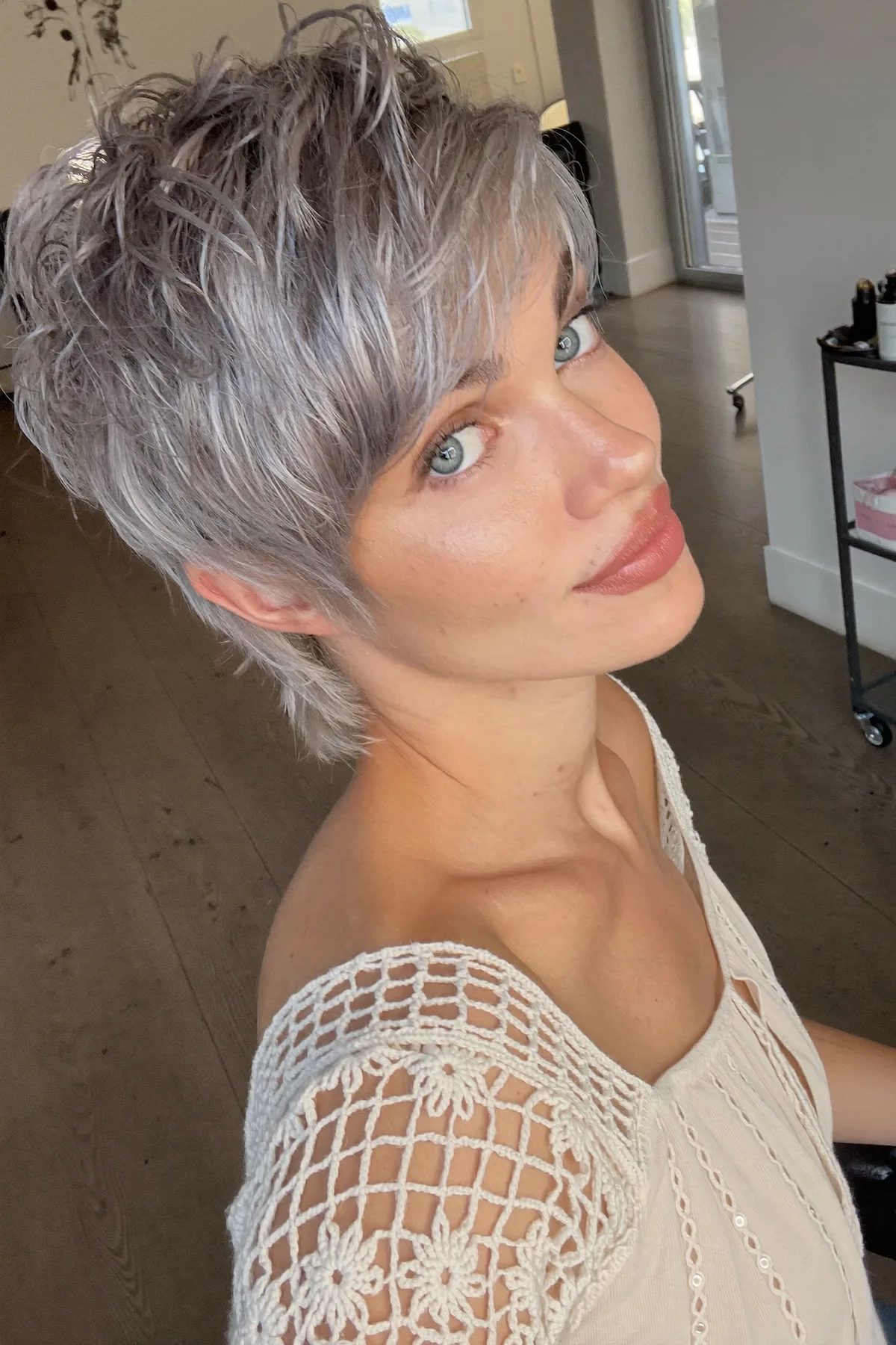Silver Frost Textured Pixie Cut with Tousled Layers