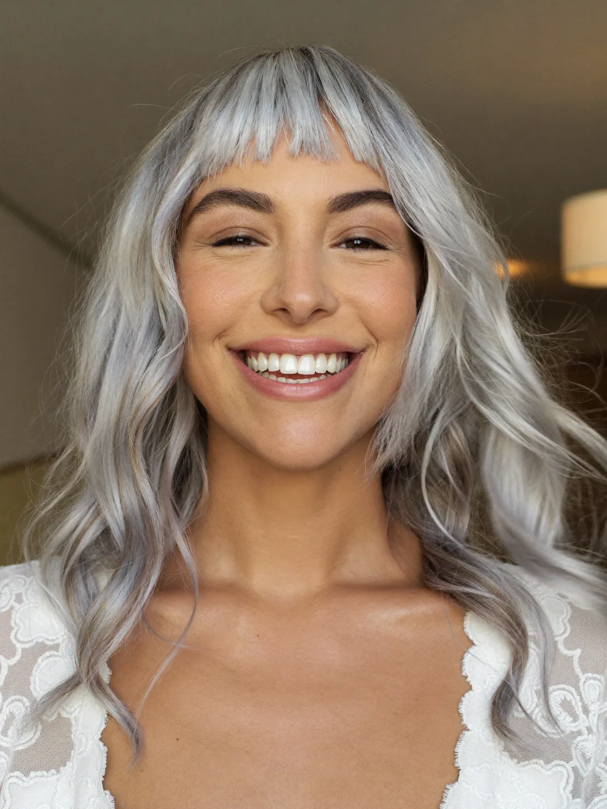 Silver Frost Natural Waves with Soft Wispy Bangs