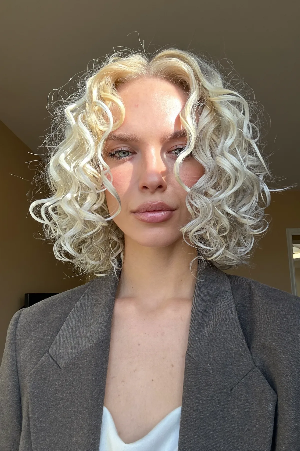 Silver Frost Curly Bob With Defined Natural Texture