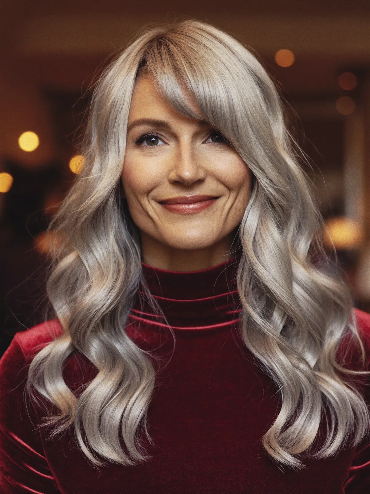 Silver Frost Long Layers with Soft Face-Framing Side Bangs