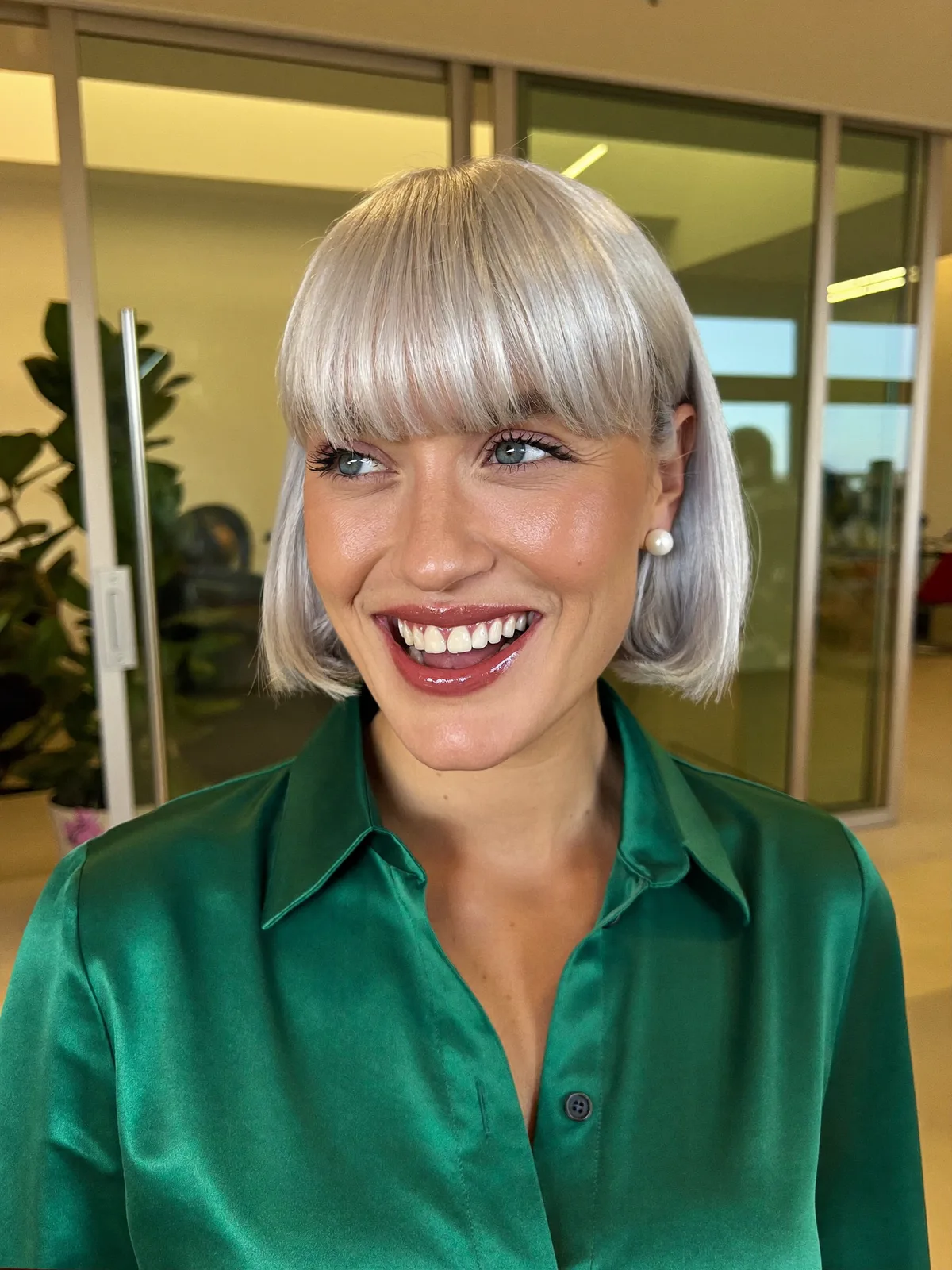 Silver Frost Jaw-Length Bob with Blunt Fringe Detailing