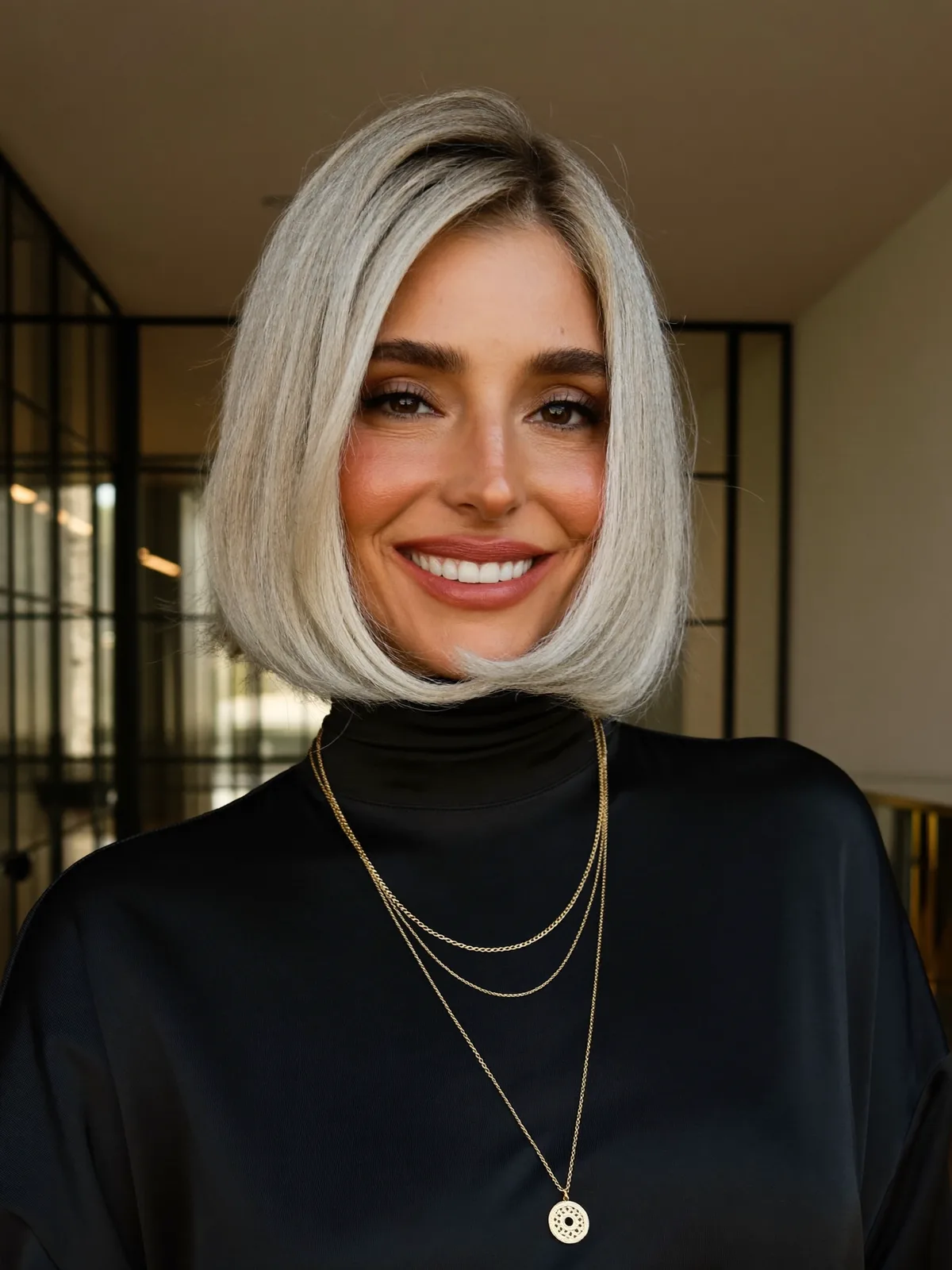 Sleek Silver Frost Jaw-Length Bob with Subtle Layers