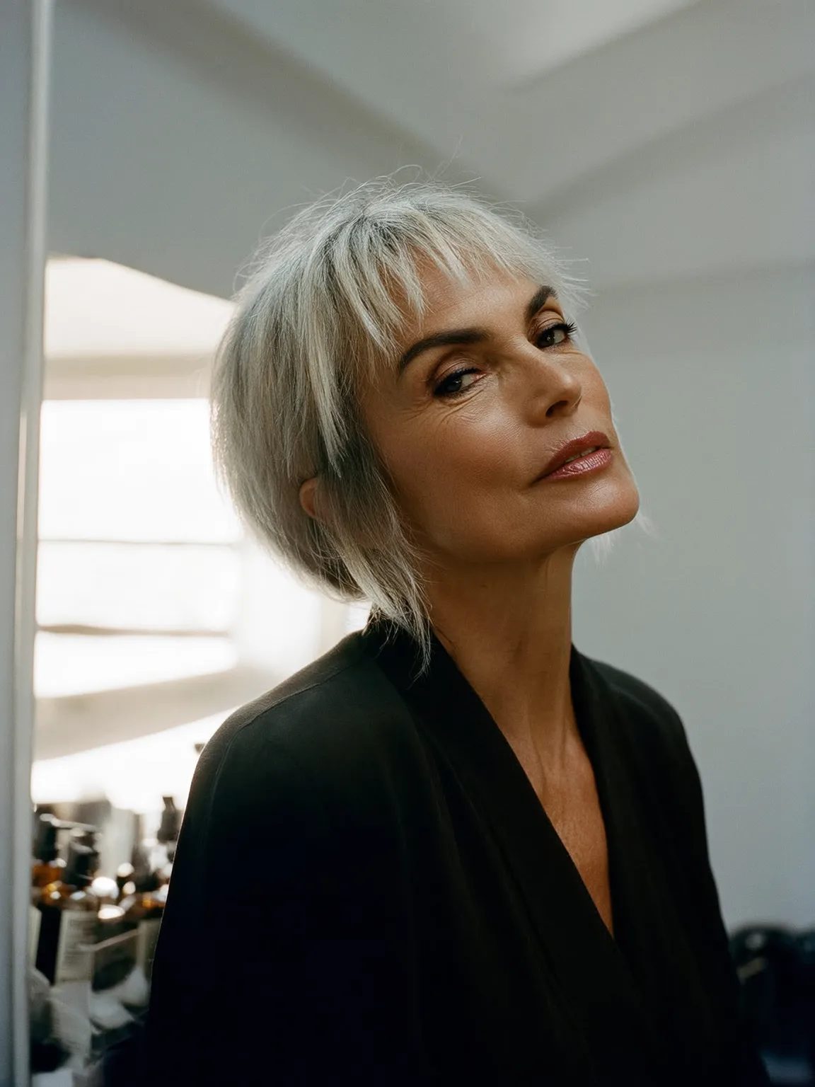 Classic Silver Frost Bob with Wispy Bangs