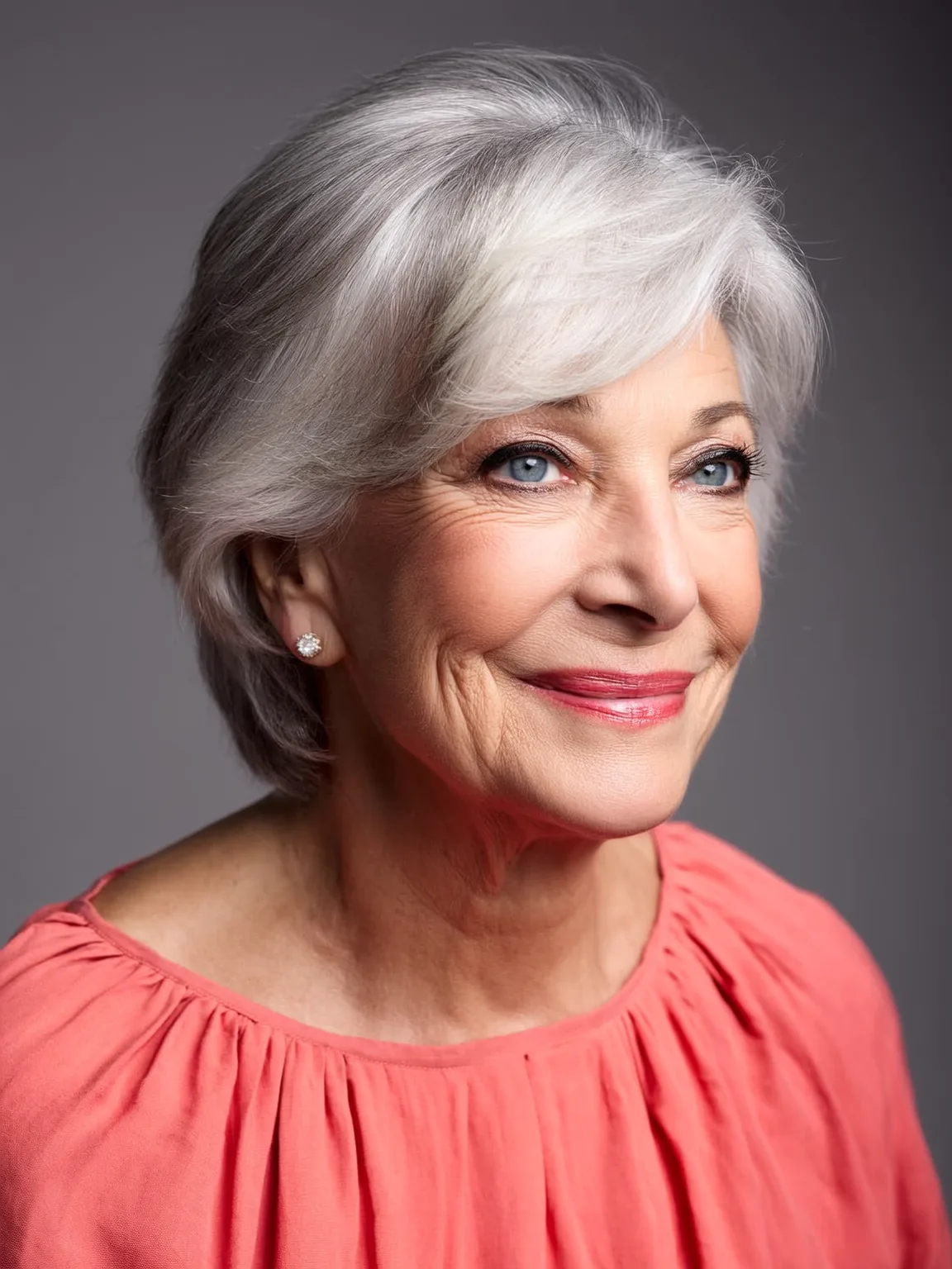 Textured Silver Pixie with Side-Swept Bangs