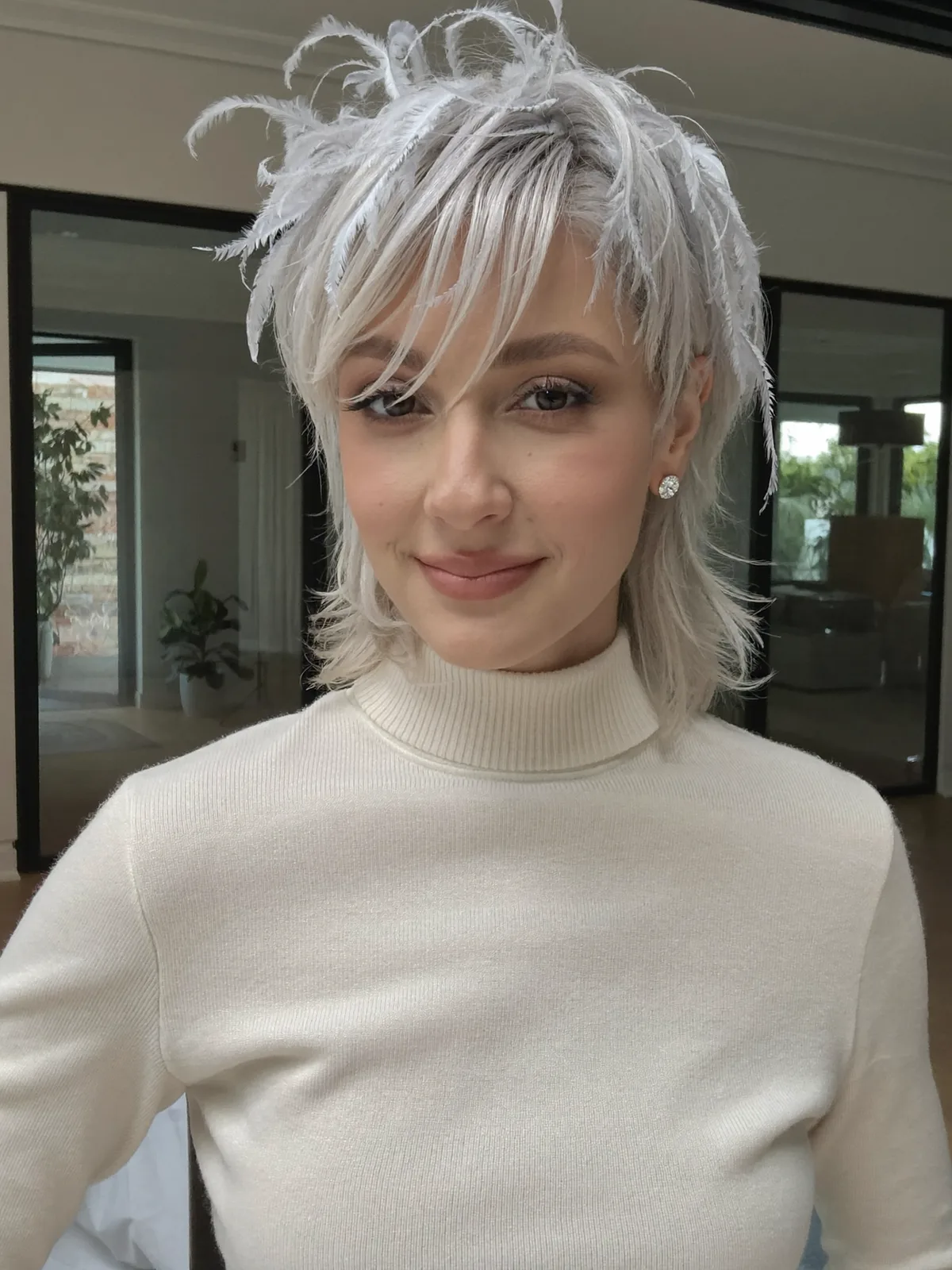 Silver Frost Textured Pixie Mullet with Feathered Fringe
