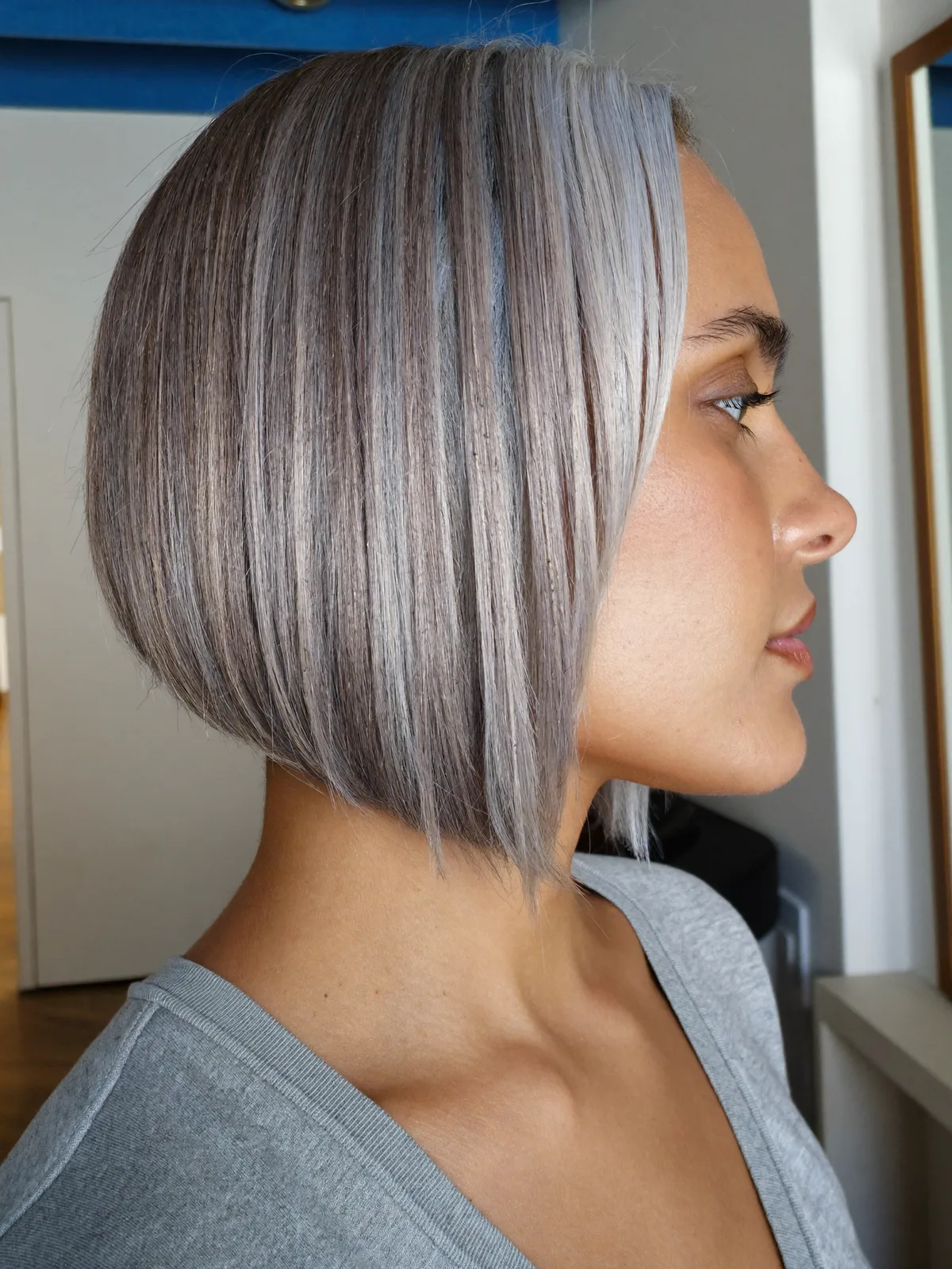 Sleek Silver Frost A-Line Bob with Defined Layers